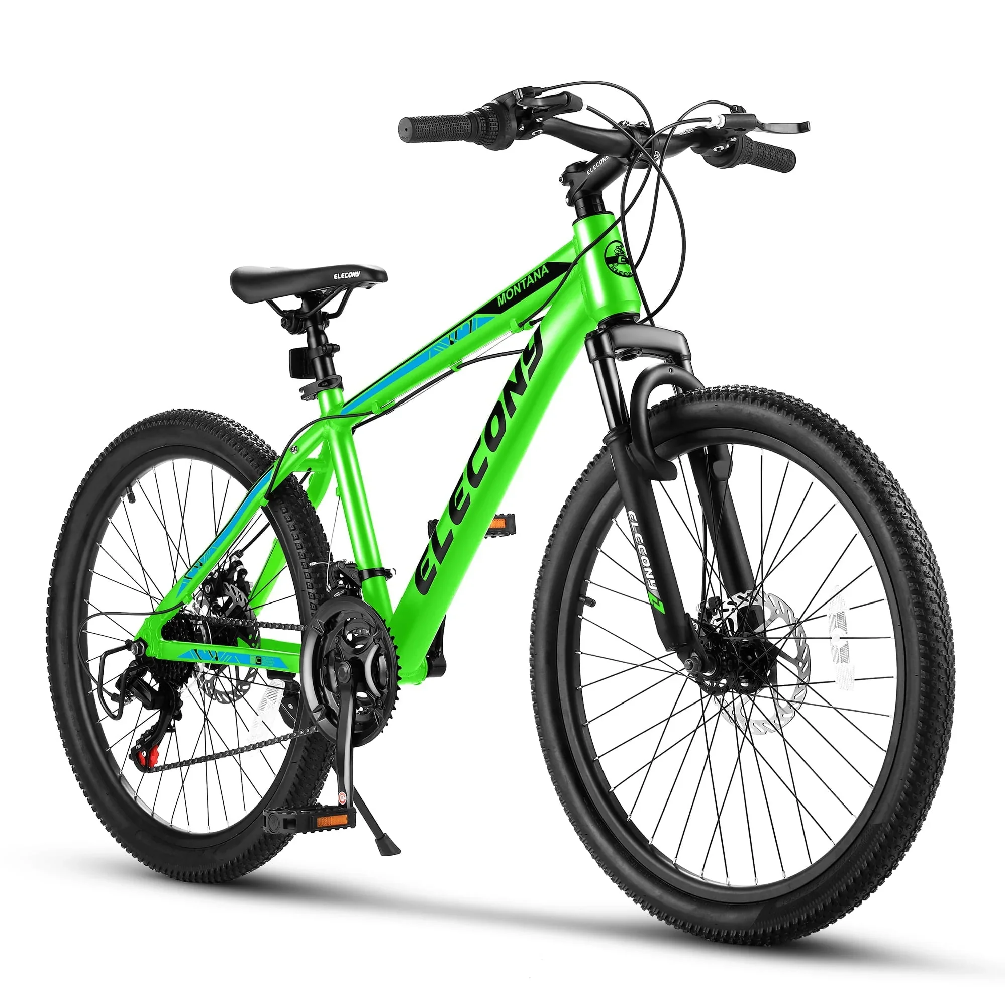 24 Mountain Bike, Aluminum Mountain Bike for Adult with Disc Brakes, Shimano 21 Speeds Bike for 14-18 Yeas Old ,Green