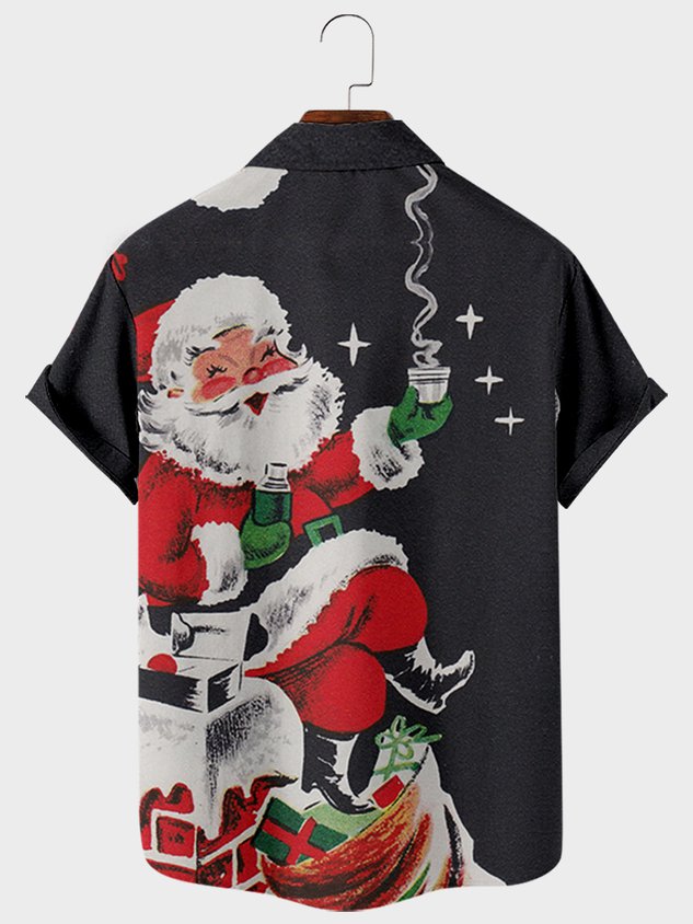 Chemises à manches courtes vintage joyeuses et confortables avec motif de Père Noël