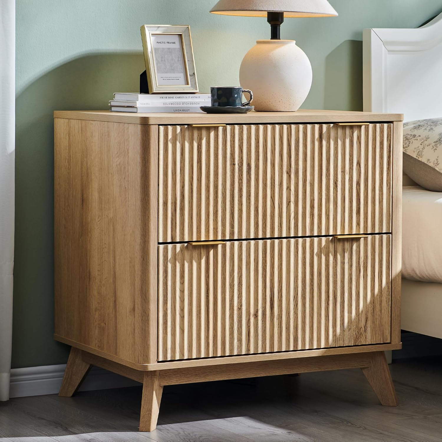 T4TREAM Modern Fluted Wood Night Stand, 30