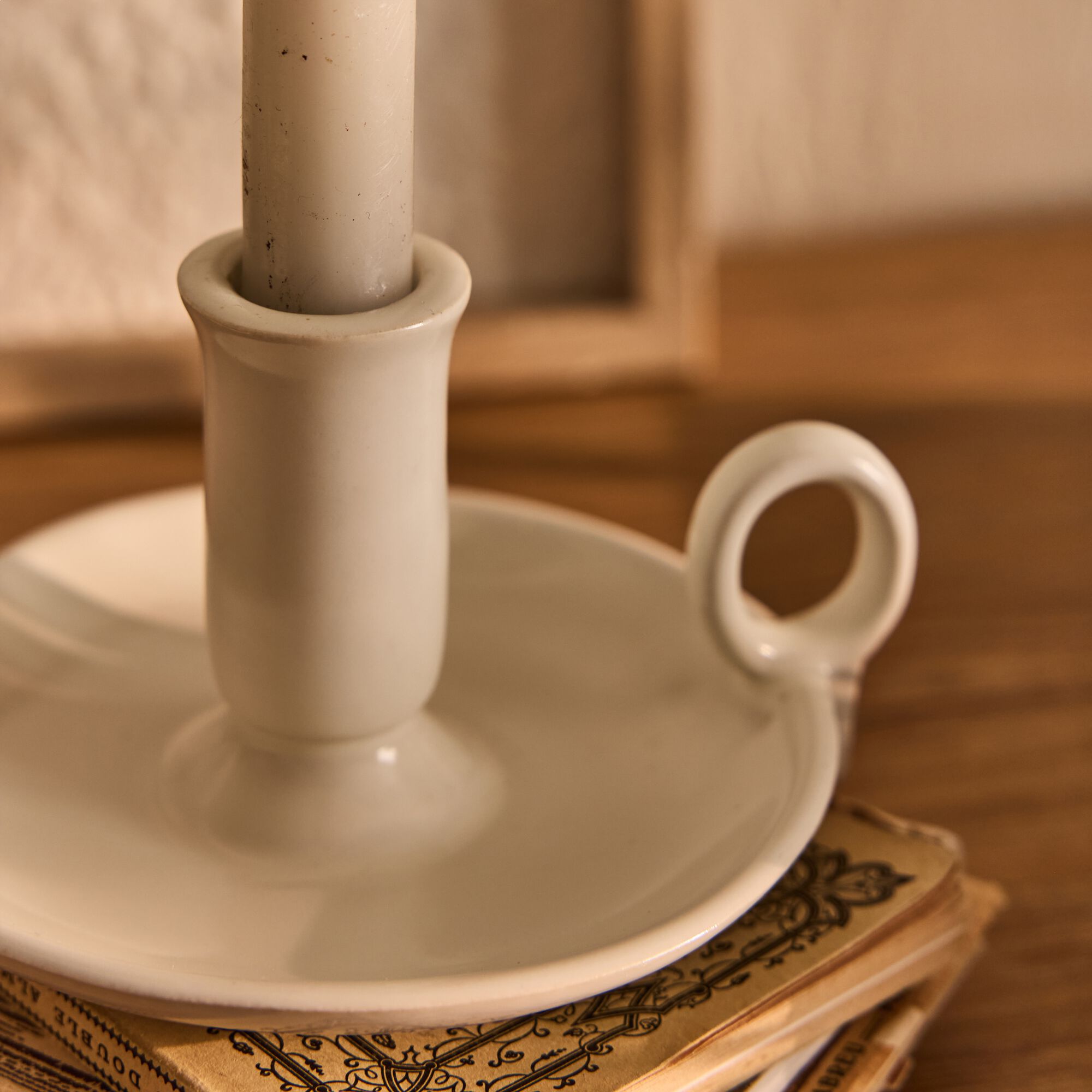 GISELE - Bougeoir en grès H7,5cm - blanc