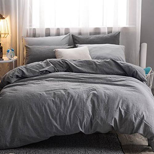 MooMee Bedding Duvet Cover Set 100 Washed Cotton Linen Like Textured