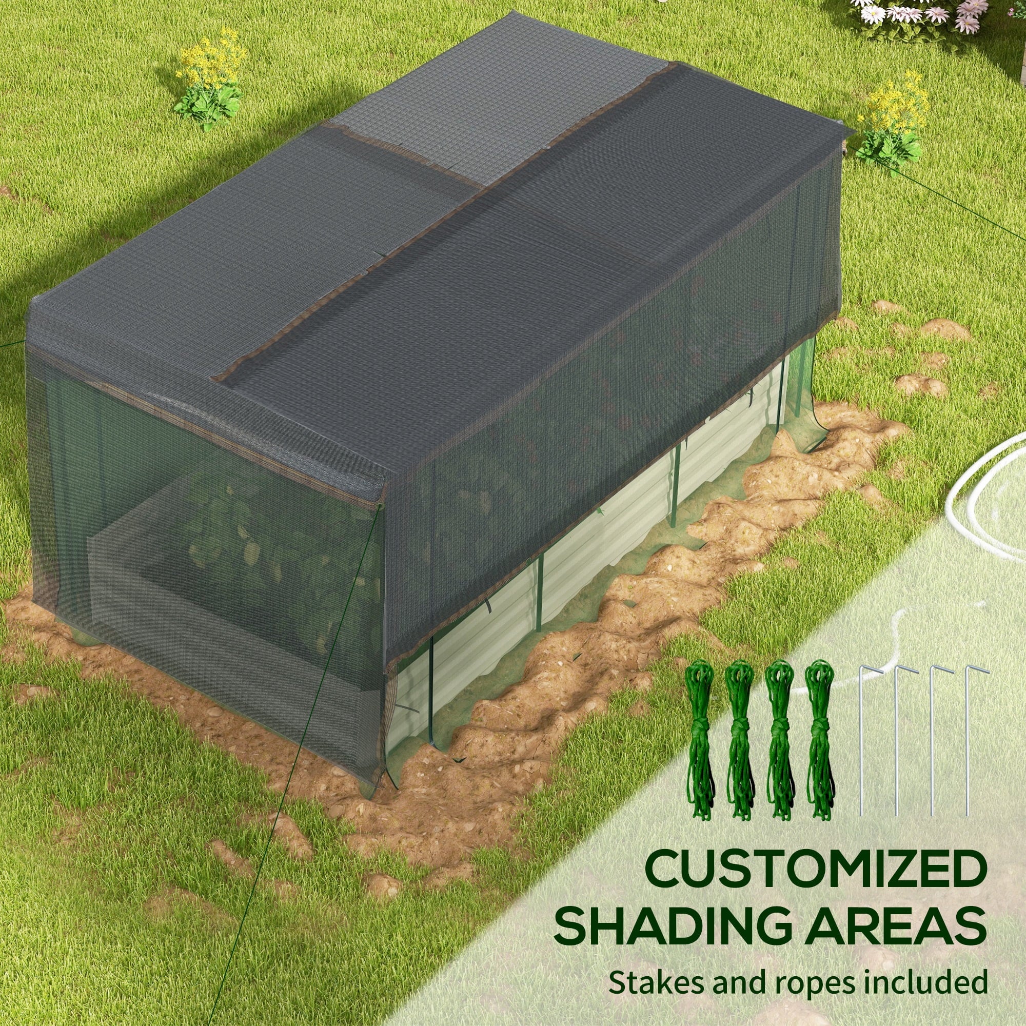 Outsunny Galvanized Raised Garden Bed with Crop Cage & Shade Cloth, Beige