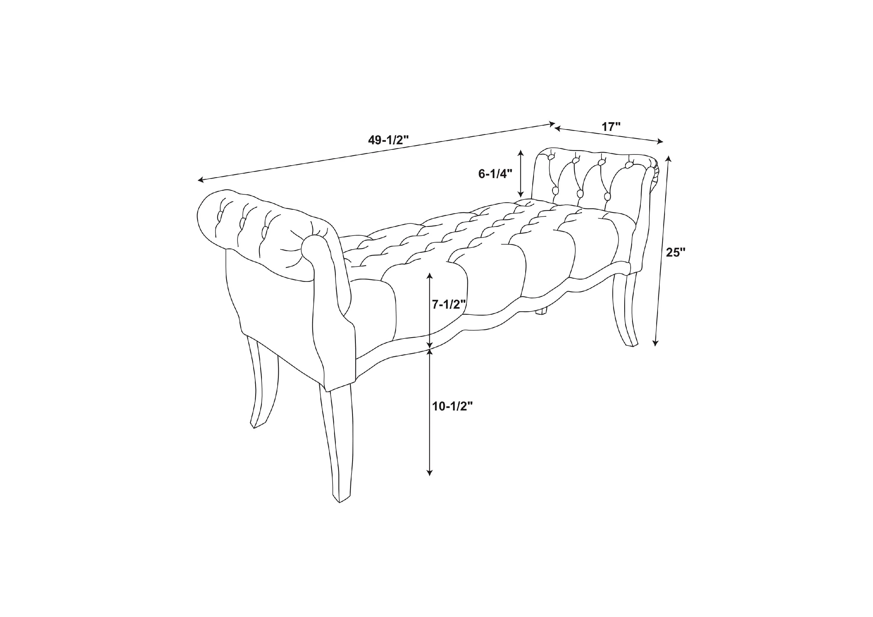 Menlo Rolled Arm Button Tufted Bench, Dark Walnut Finish with Natural Fabric(Dark Espress) Image 9