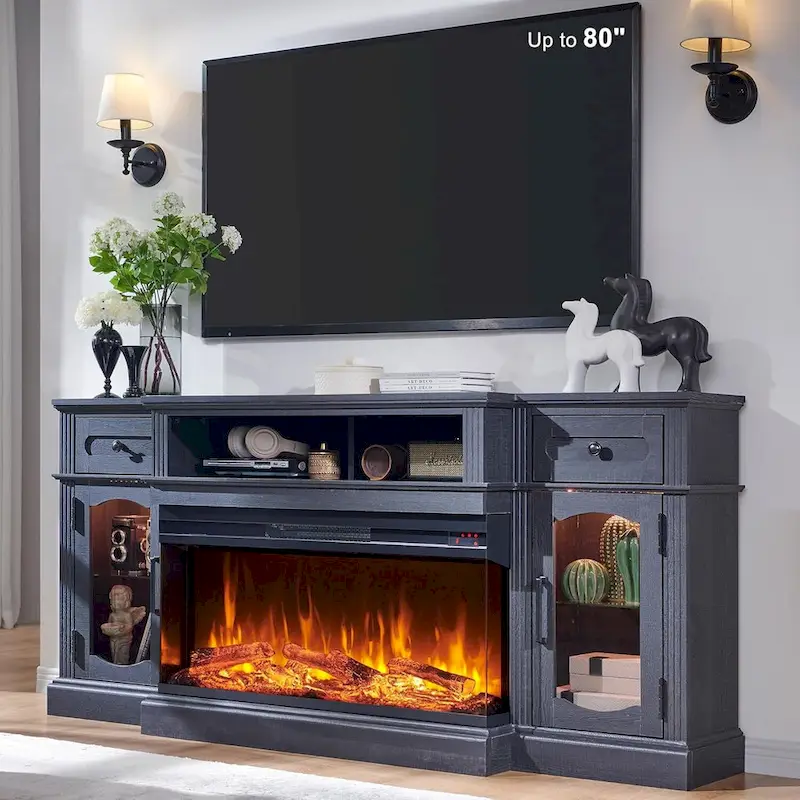 Farmhouse Electric Fireplace TV Stands up to 80, Entertainment Center