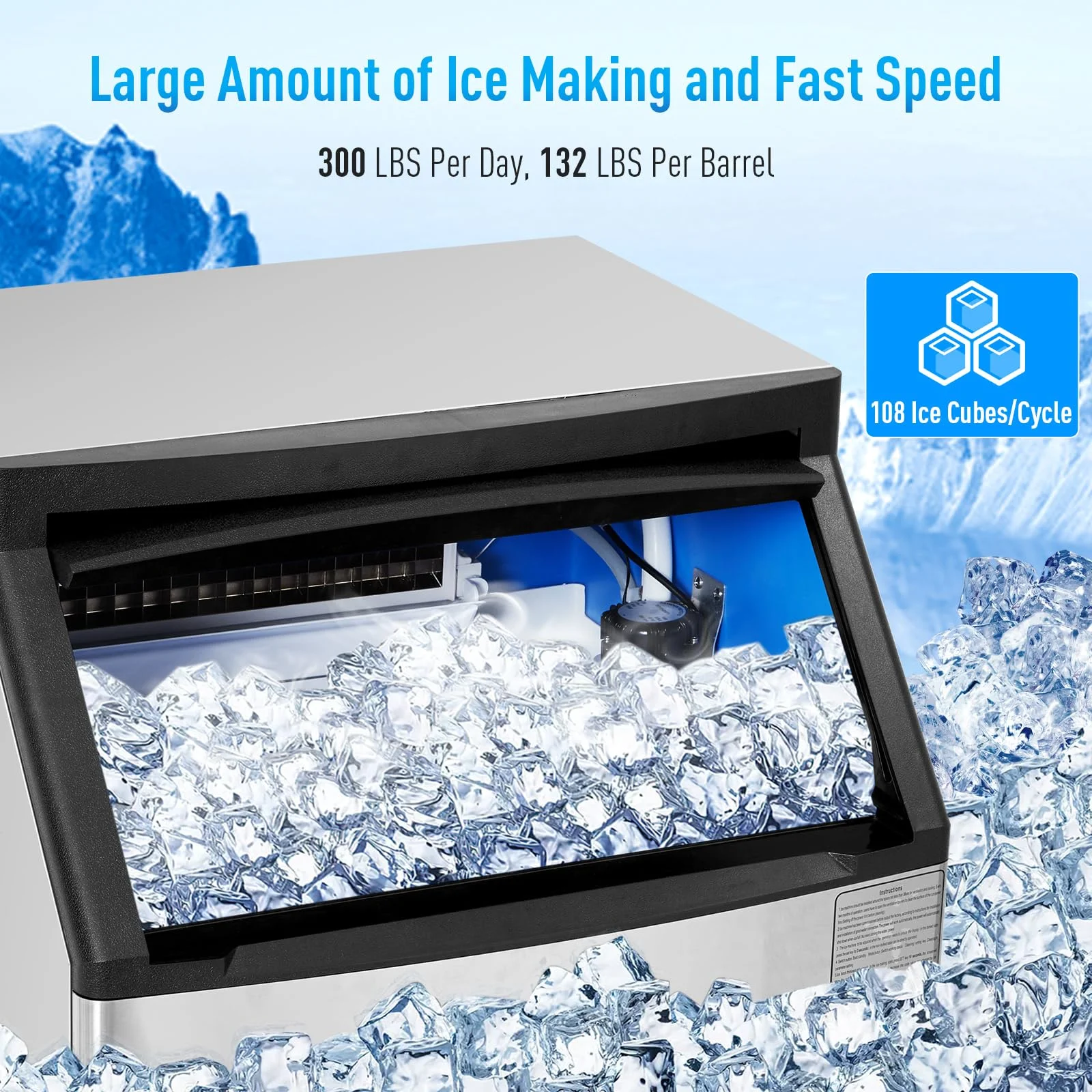Commercial Ice Maker Machine.stainless Steel Ice Maker, Industrial Ice Machine, 260 lb/24H Stainless Steel Under Counter Ice Machine, Ice Maker Self Cleaning for Bar Cafe Restaurant
