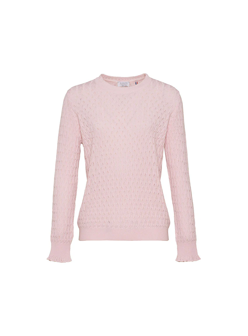Pull femme maille fantaisie en laine rose