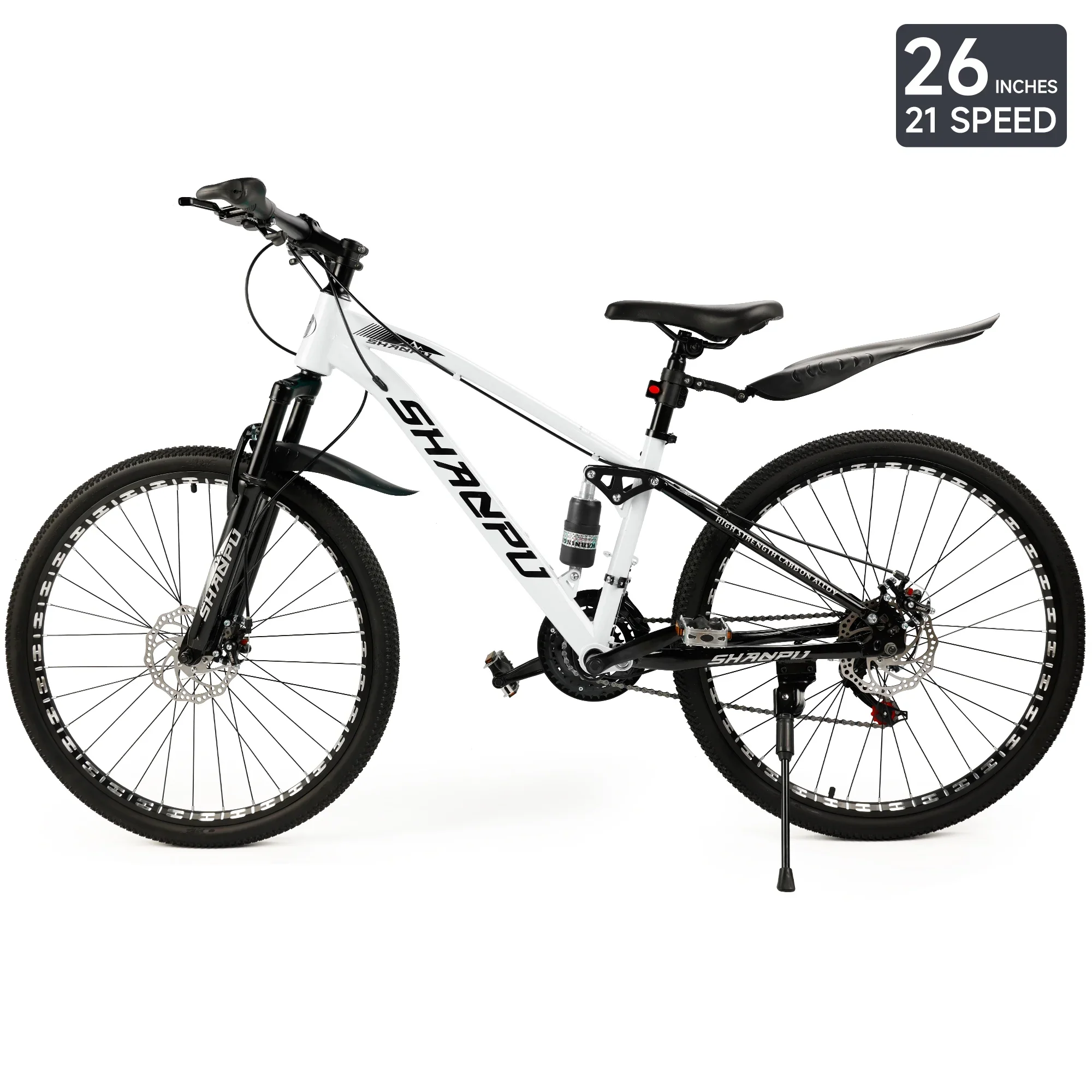 ARTUDATECH 26 Inch Wheel Full Suspension Mens Mountain Bike, Shimano 21 Speed,  Dual Disc Brake Bike for Men Womens Adult Bicycle With Bike Lock And Air Pump, orange