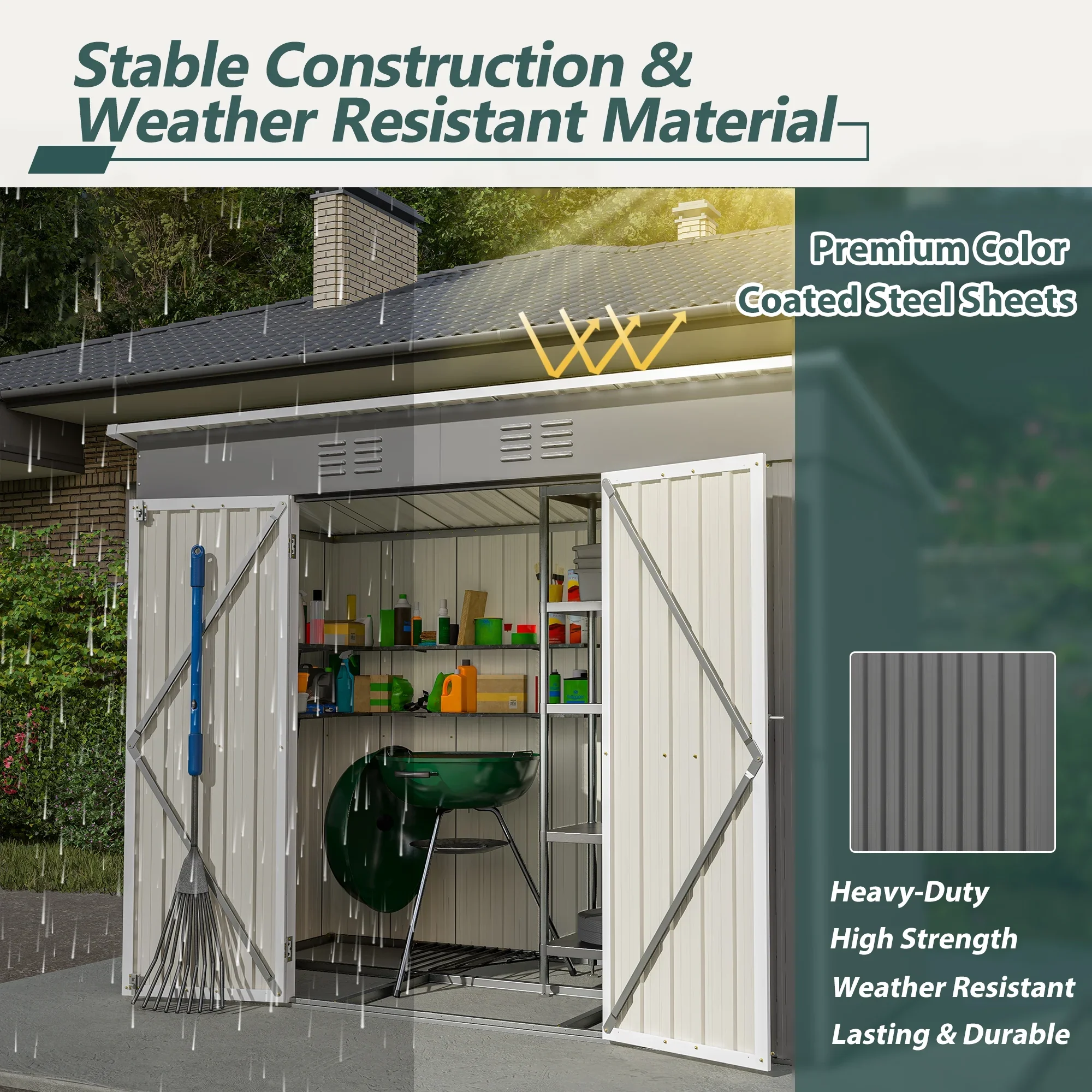 LZBEITEM 8 x 4 ft Outdoor Metal Storage Shed, Small Metal Sheds & Garden Tool Shed with Galvanized Floor Frame Kit Lockable for Garden, Backyard
