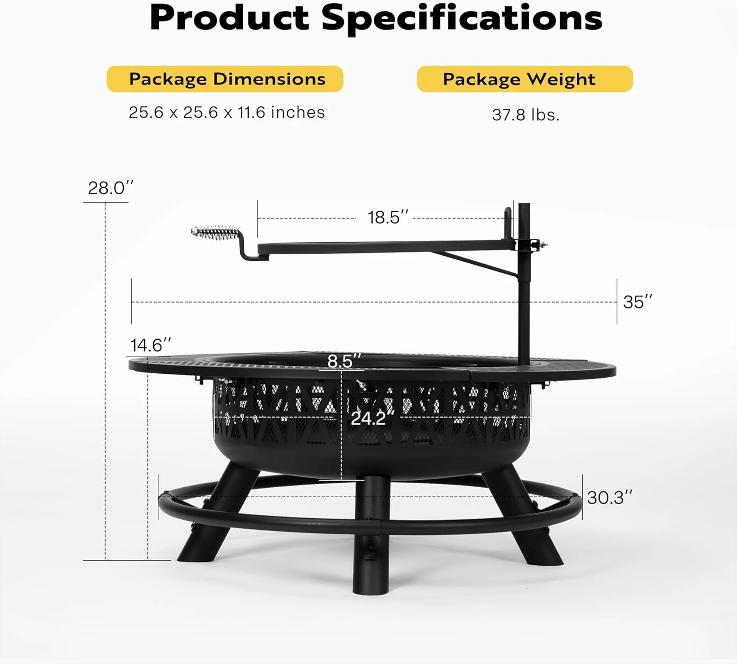 3-in-1 Fire Pit��35 in Wood Burning Firepits with Cooking Grill Grate Charcoal Pan Cover Lid, Metal Table for Backyard Bonfire BBQ Outdoor Camping Picnic(Single-Grill) - Image 5