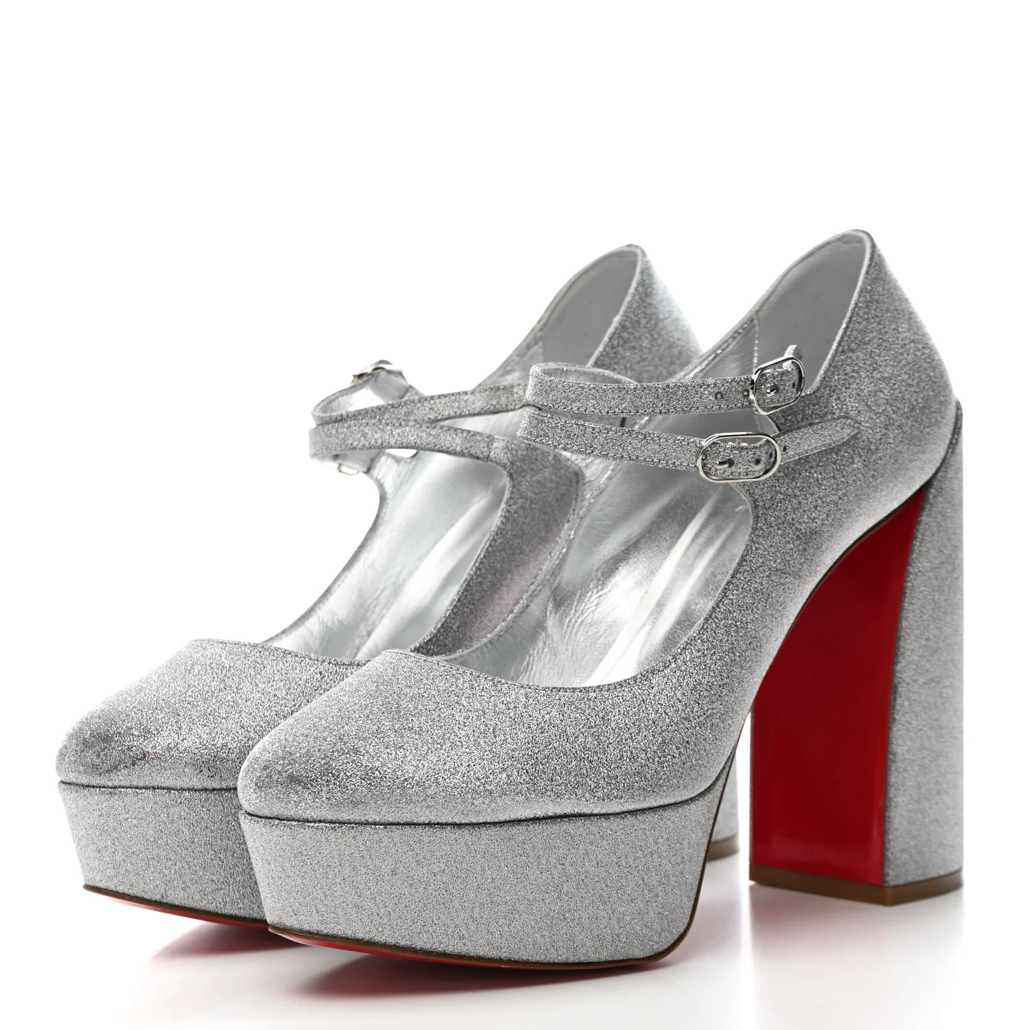 Glitter Calfskin Movida Jane 130 Platform Pump 38.5 Silver