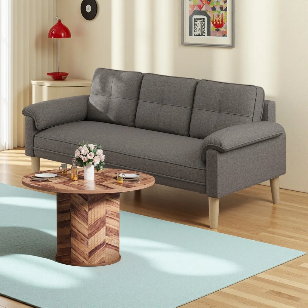 69" Small Modern Sofa with Round Storage Coffee Table(Sliding Door) and Thick Armrest for Living Room Apartment Image 3