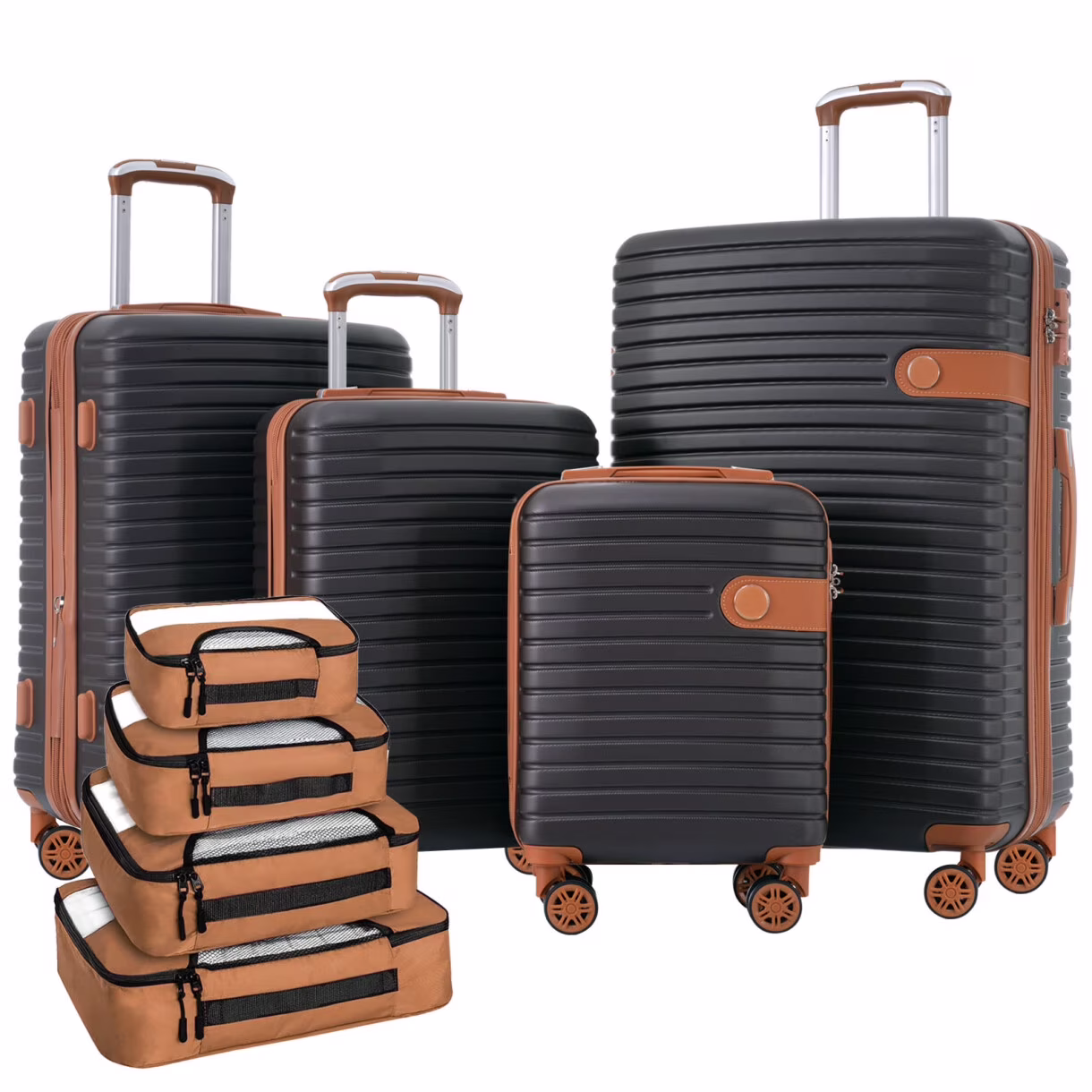 Luggage Sets,4 Piece Lightweight Suitcase Set with 4 Packing Cubes and TSA Lock, Hardshell Suitcases with Spinner Wheels, (16/20/24/28 ),Brown(Brown) Image 5