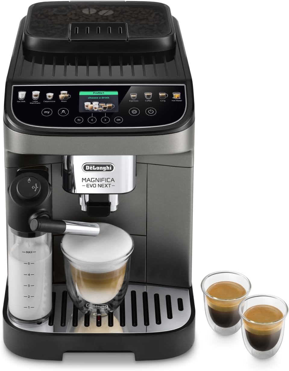 De'Longhi Magnifica Evo ECAM 292.81.B Volautomatische koffiemachine met LatteCrema melksysteem, 7 directe selectieknoppen voor cappuccino, espresso en andere koffiespecialiteiten, 2-kops functie, zwart