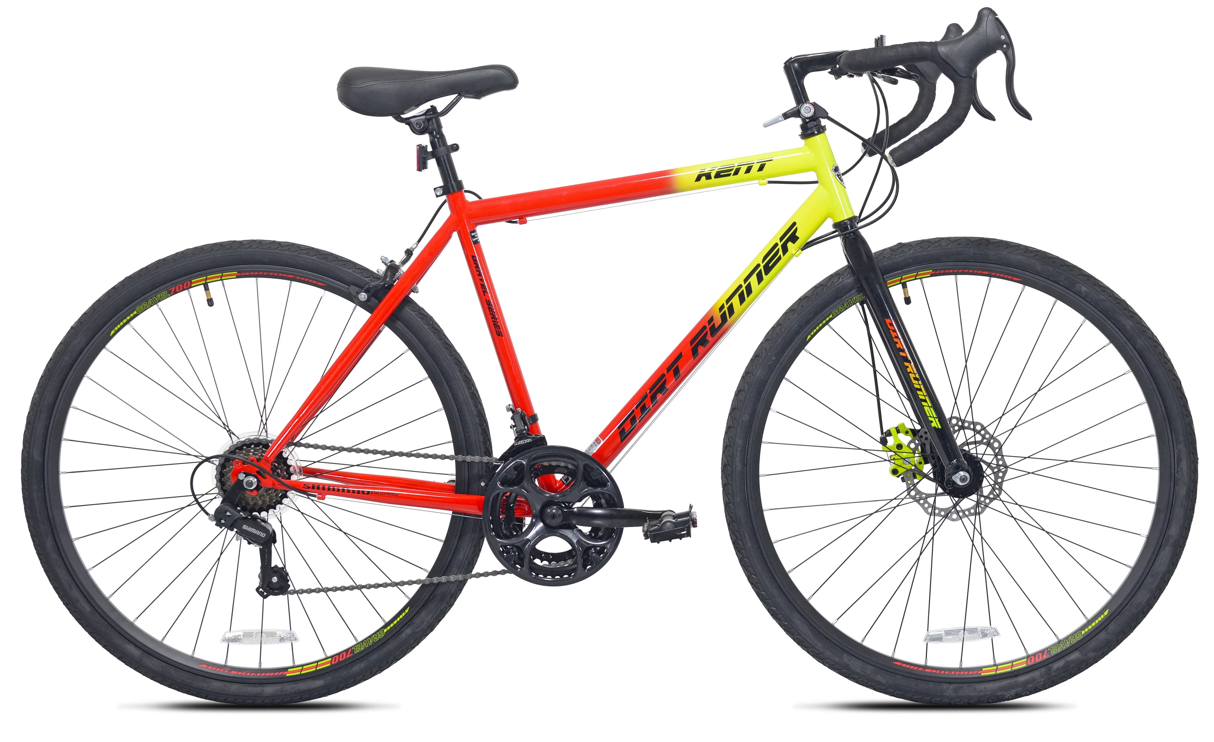 Kent 700c Dirt Runner Men'S Gravel Bike, 14 Speed, Neon Red / Orange