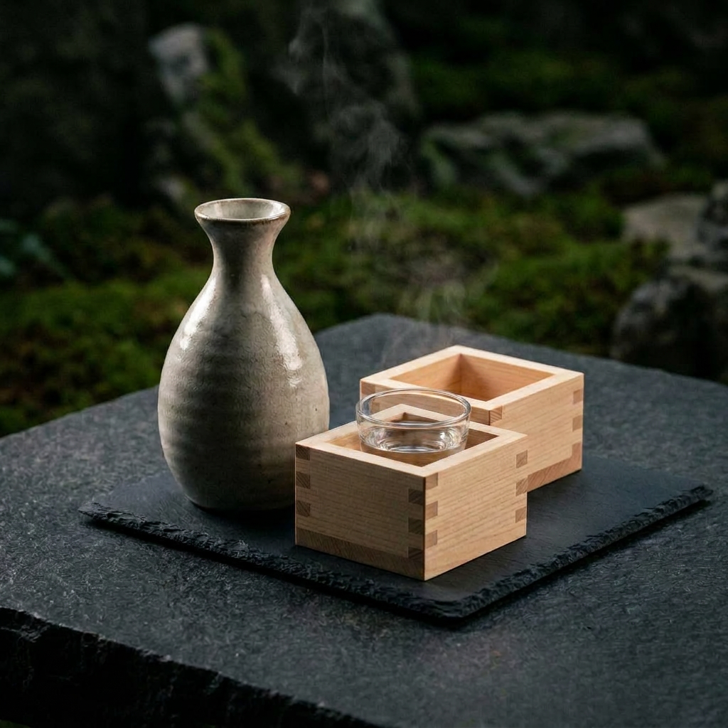 Traditional Japanese Sake Cup Box, 8x8x5 cm Natural Pine Sake Cup Holder, Providing an Experience of Pine Wood Aroma