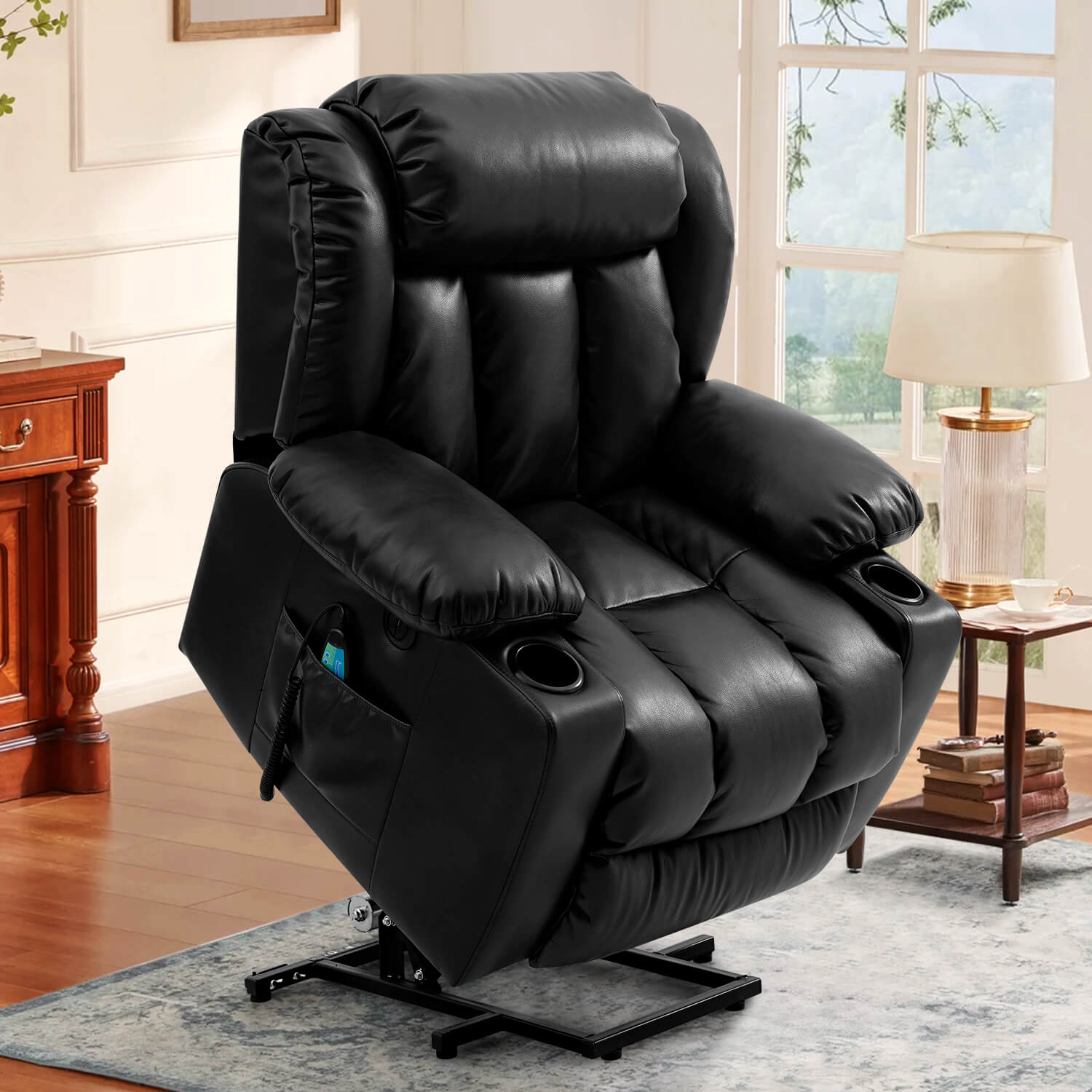 Liquidation du canapé inclinable électrique Mcombo avec fonctions de massage et de chauffage, 3 positions, 2 poches latérales et porte-gobelets, ports USB !