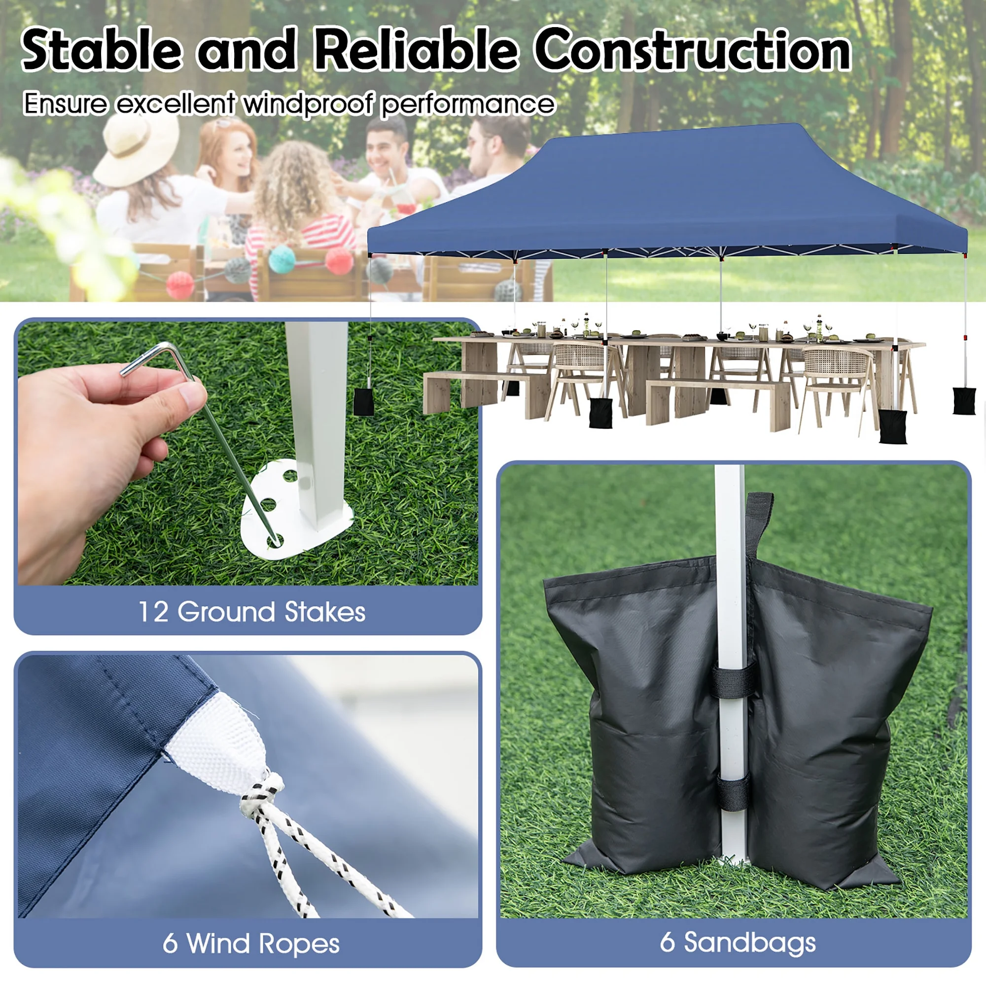 Gymax 10 x 20FT Pop-up Canopy Tent Folding Instant Sun Shelter w/ 3 Adjustable Heights Blue(Blue)