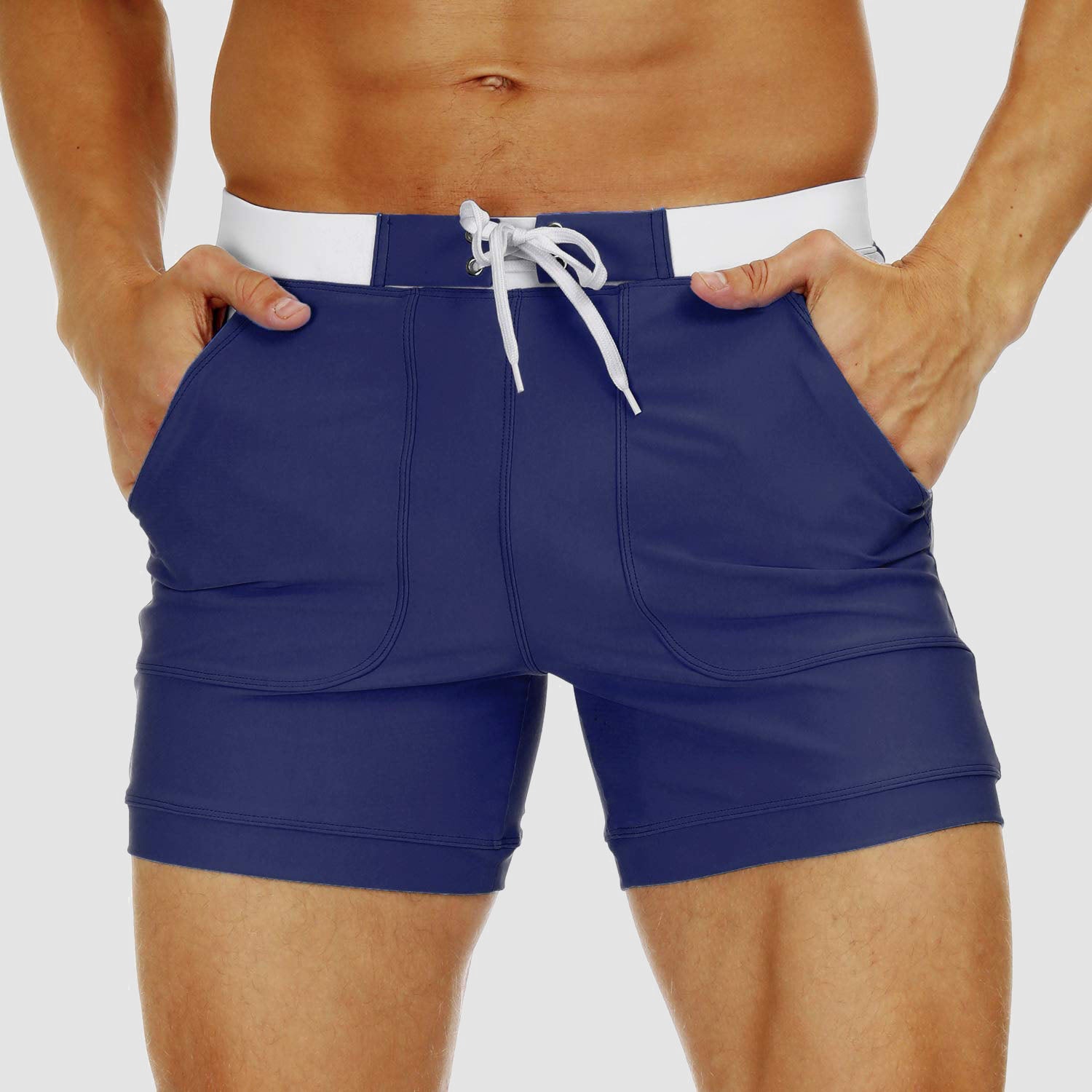 Short de bain homme à jambes carrées avec poches et doublure en maille, sous-vêtement de plage