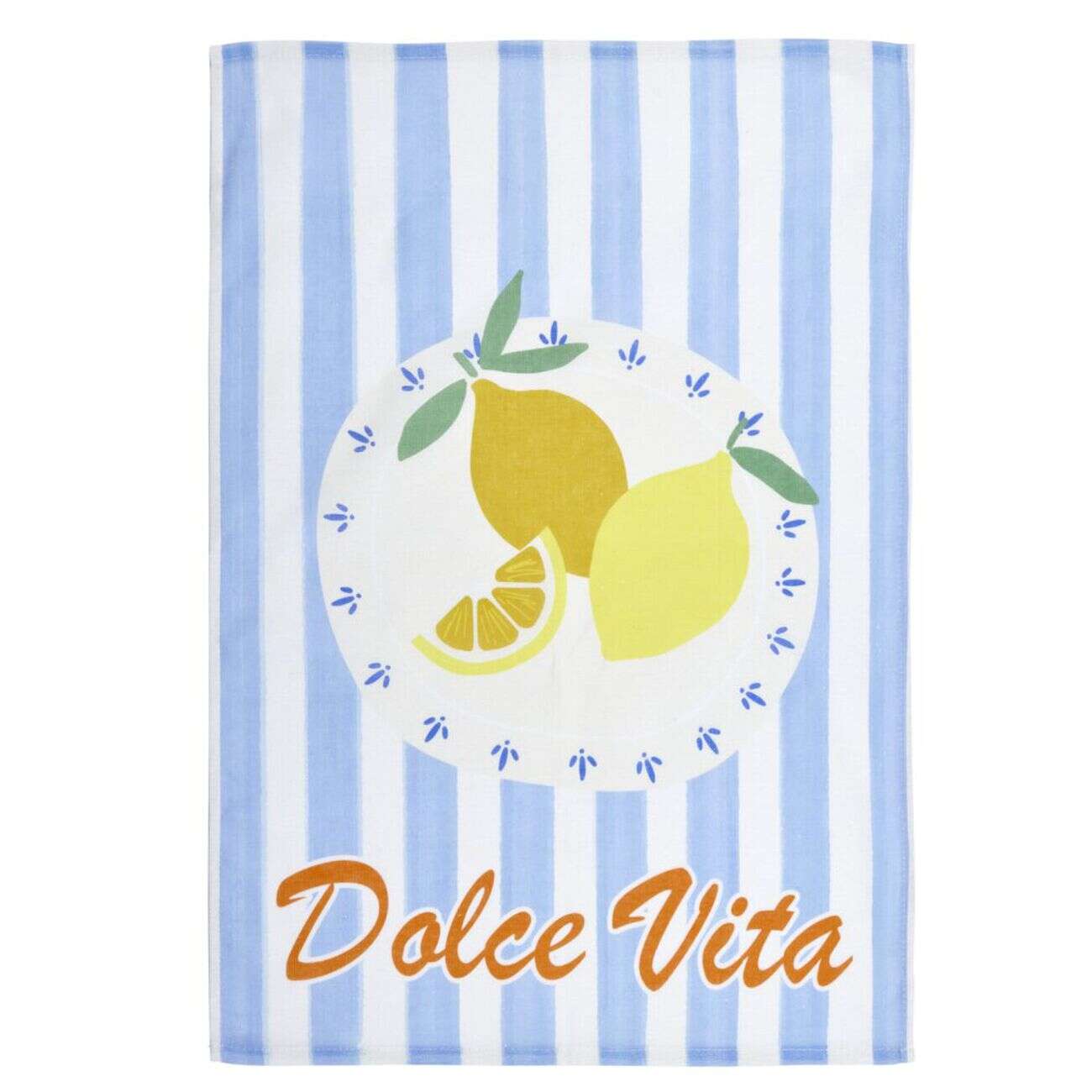 Torchon x2 coton Dolce Vita motif citrons et oranges 45x65cm