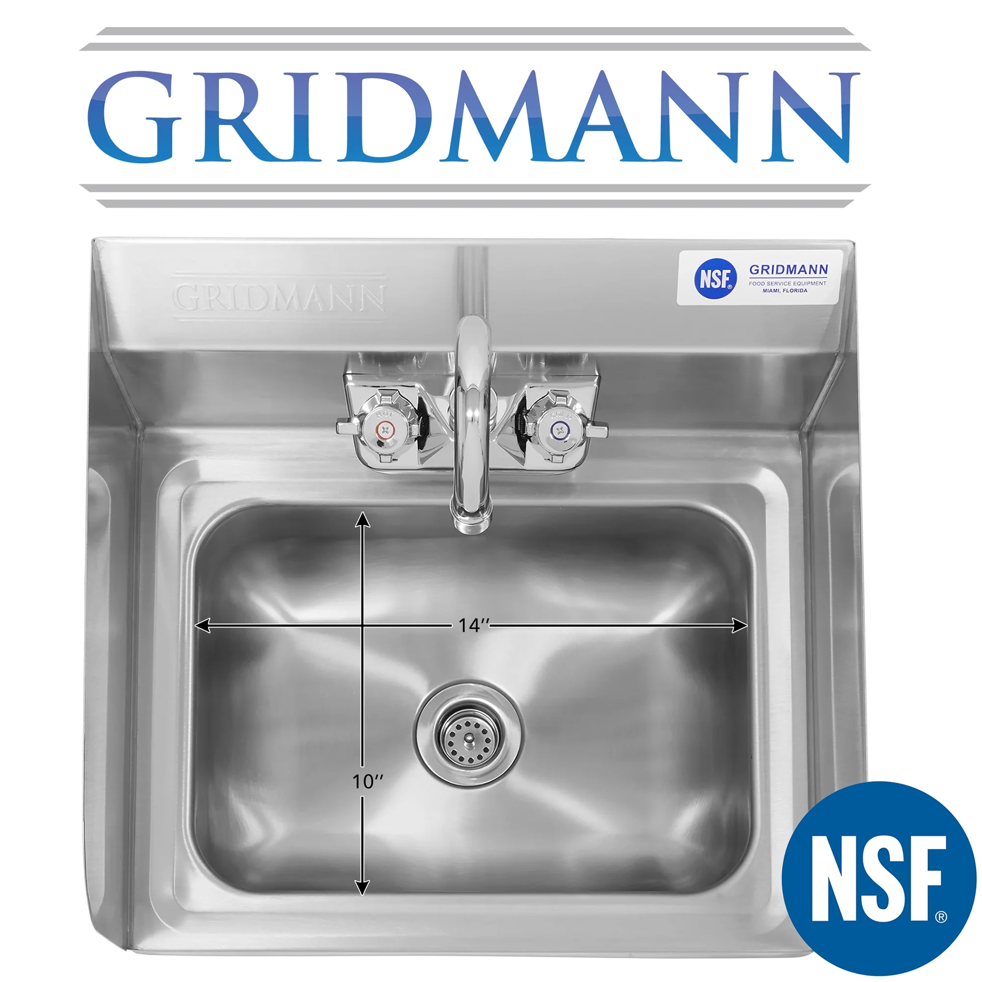 Commercial NSF Stainless Steel Hand Washing Sink w/ Side Splashes Faucet, Wall Mount(With Side Splashes) - Image 4