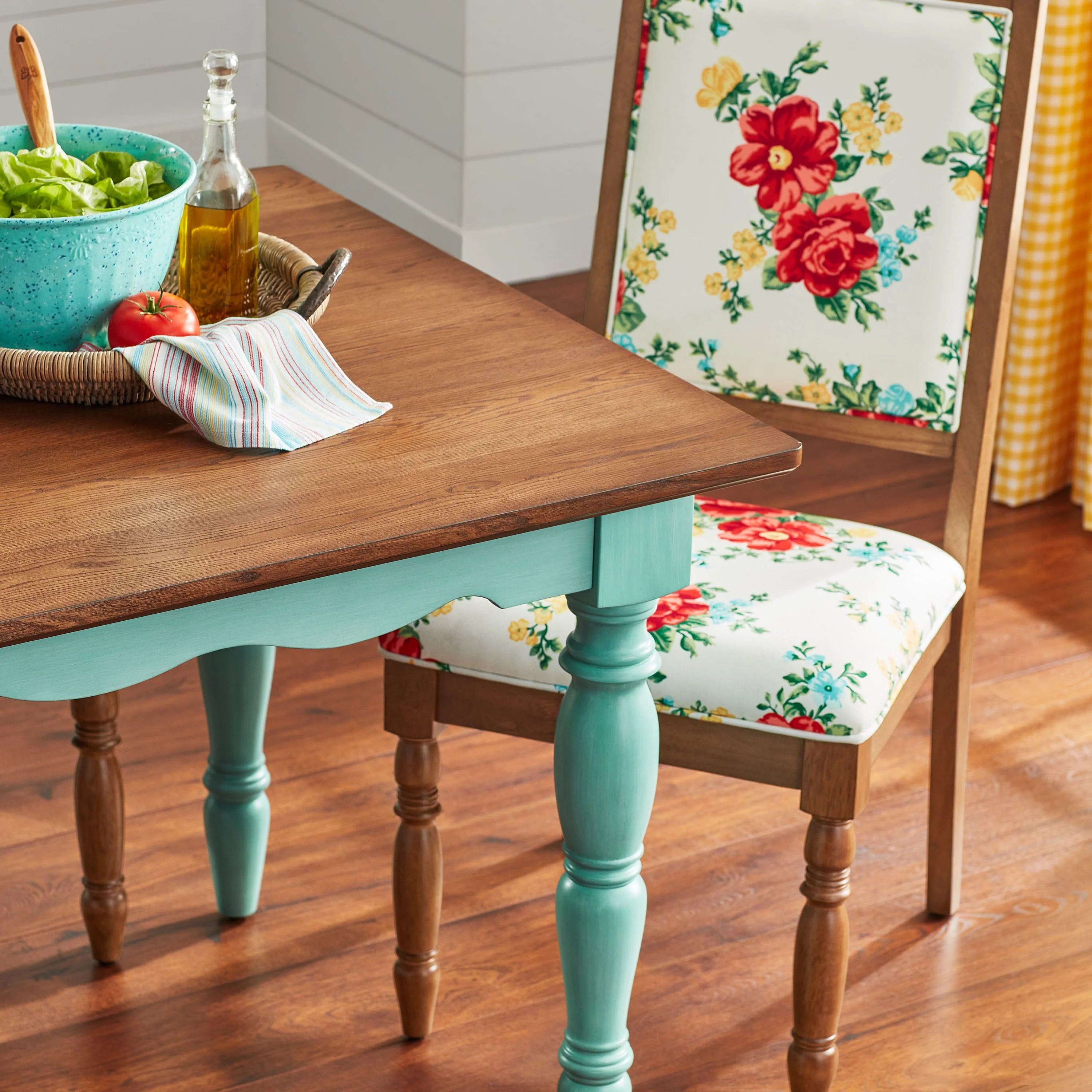 The Pioneer Woman Dining Table Made with Solid Wood Frame, Teal
