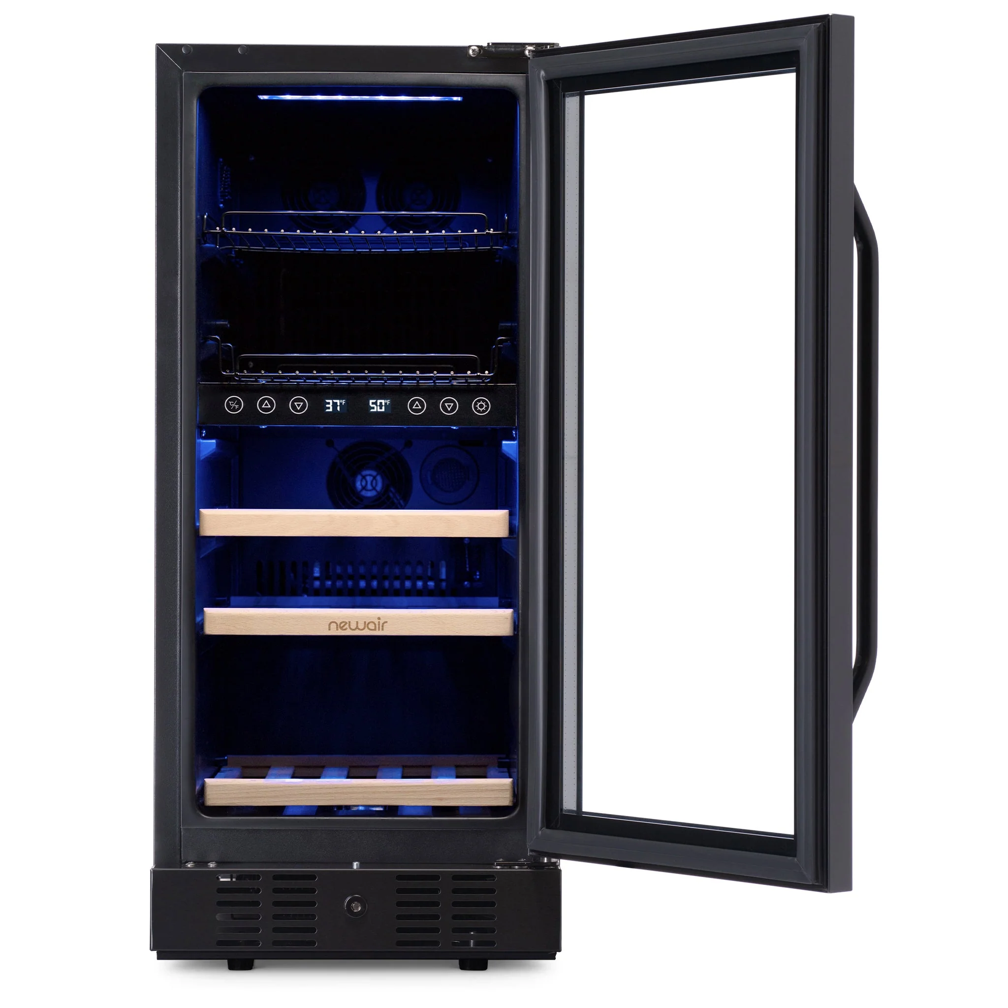 Newair 48-Can, 13-Bottle Built-in Dual Zone Black Beverage Fridge - 15