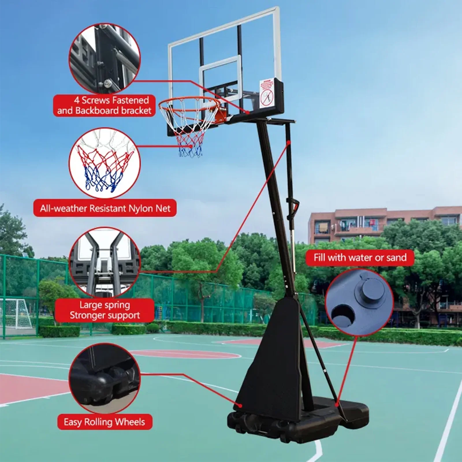 54in Portable Basketball Hoop with Polycarbonate Backboard - Image 2