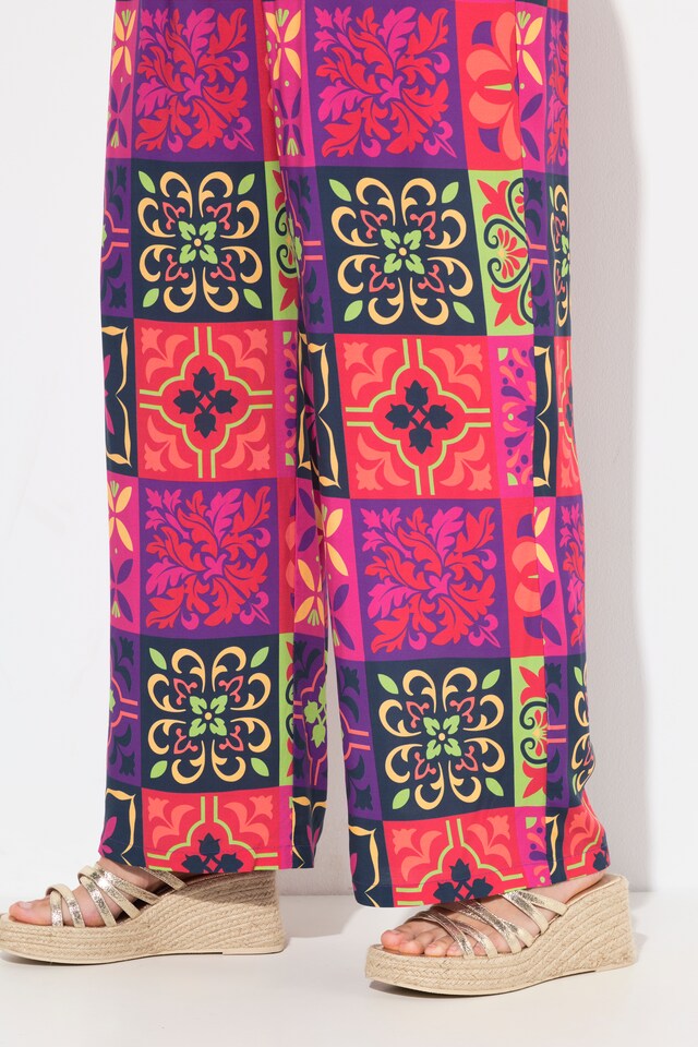 Tile Print Wide Leg Palazzo Pants