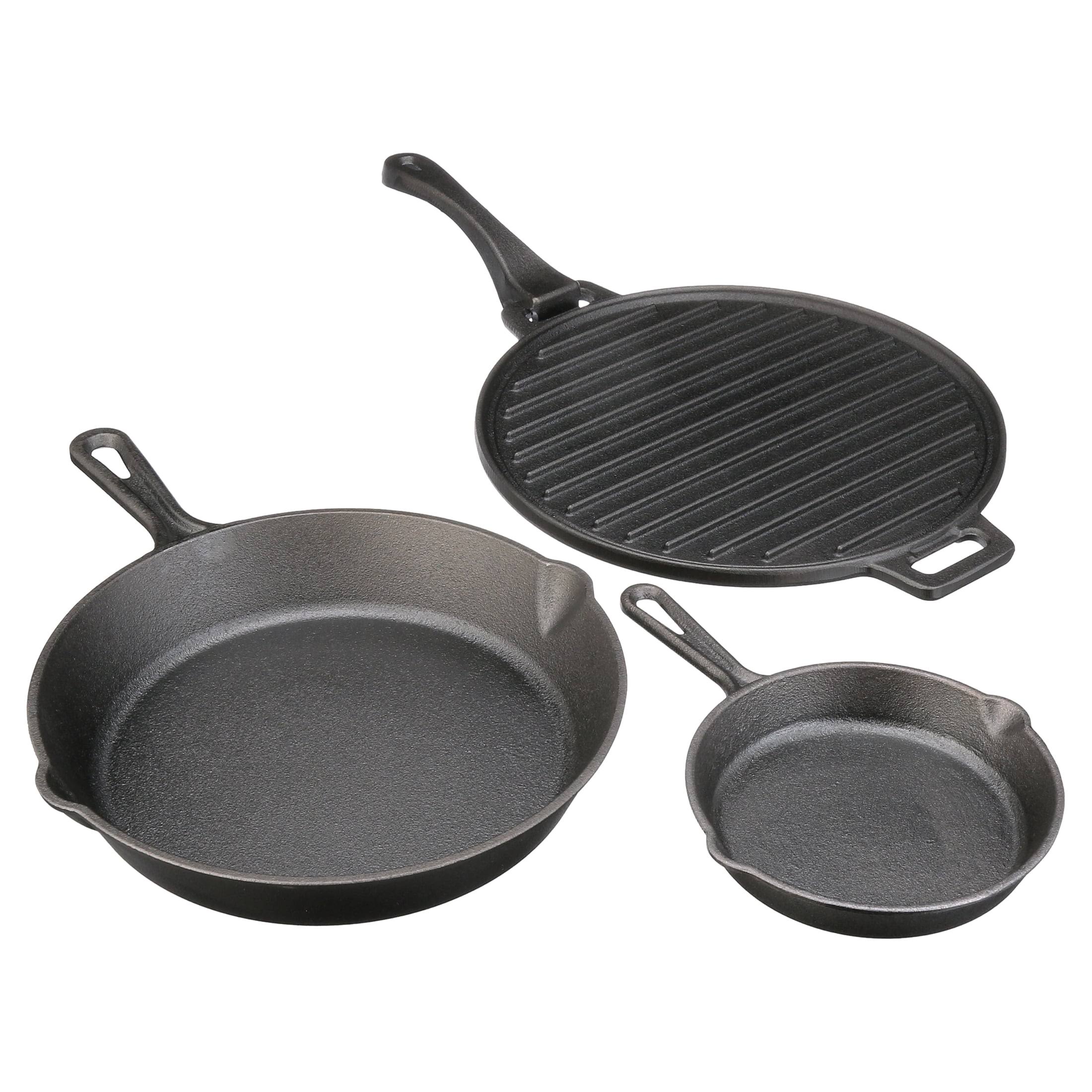 Ozark Trail 4-Piece Cast Iron Skillet Set with Handles and Griddle, Pre-Seasoned, 6 inch, 10.5 inch, 11 inch, Size: 6 inch,_10.5 inch,_11 inch