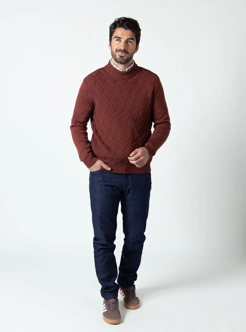 Pull homme en laine mérinos rouge
