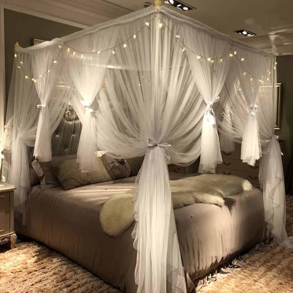 Joyreap 4 Corners Post Canopy Bed Curtain for Girls & Adults - Royal Luxurious Cozy Drape Netting - Cute Princess Bedroom Decoration Accessories