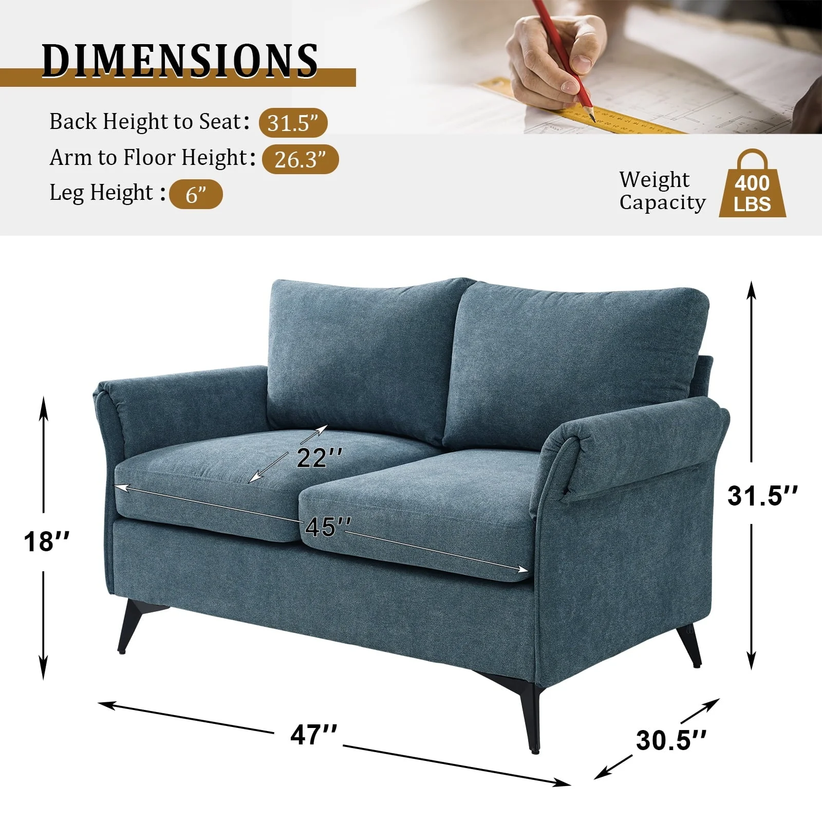 Fairyland Modern Sofa for Living Room, Small Loveseat for Small Space, Easy to Install, Blue(Beige)