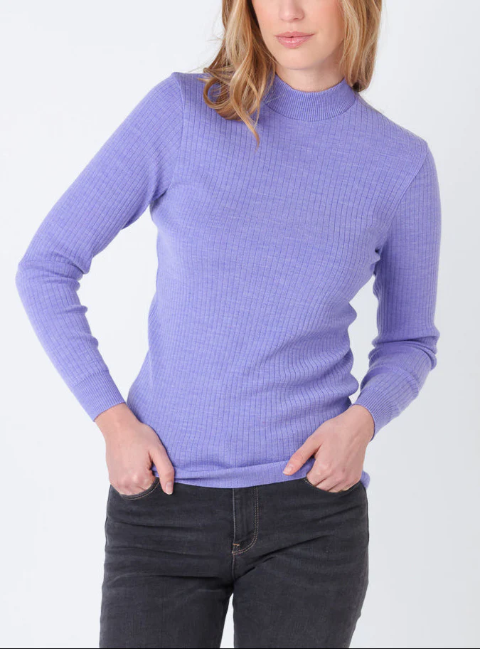 Pull chaussette  femme col cheminee laine mérinos Violet Parme