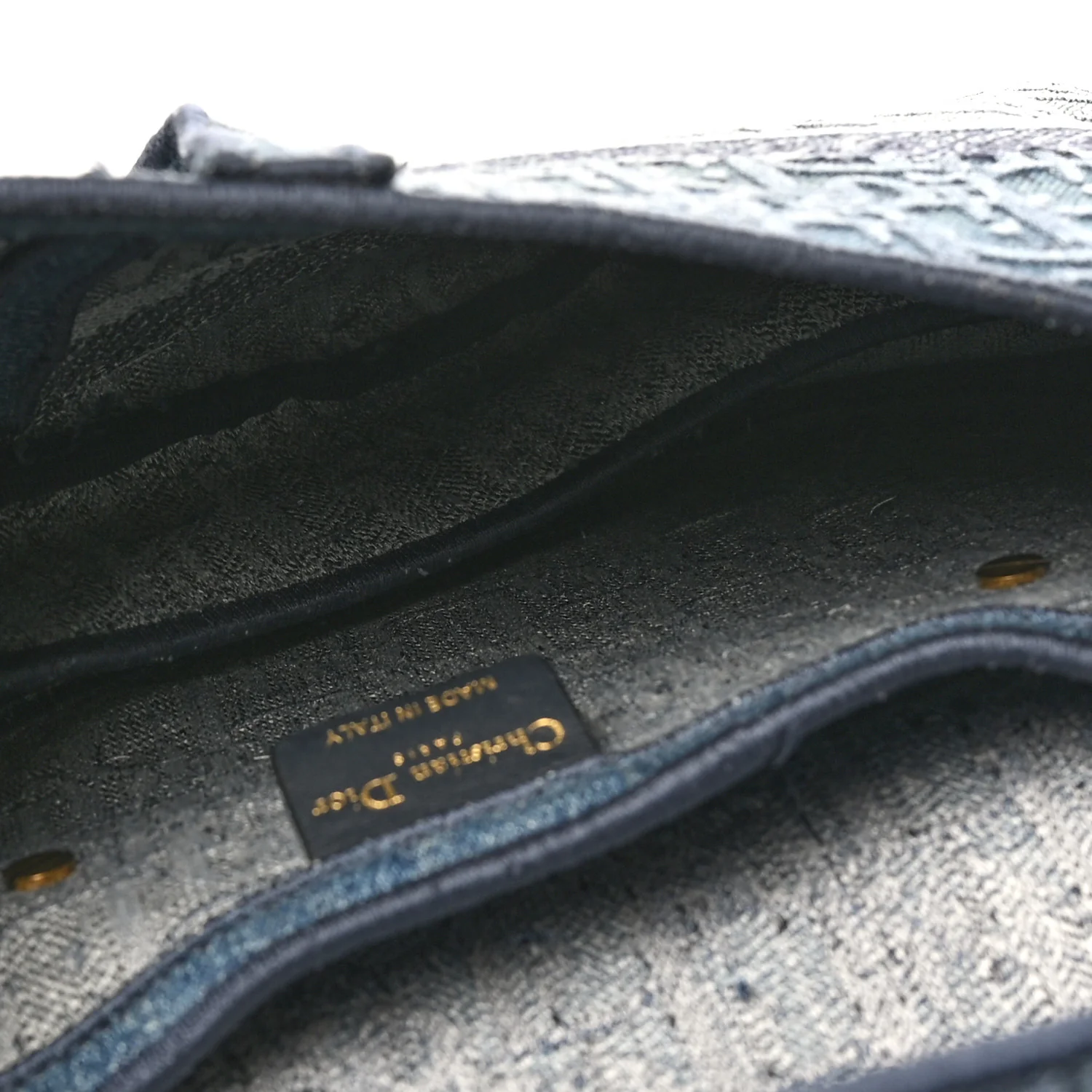 Oblique Embroidered Saddle Bag Denim Blue