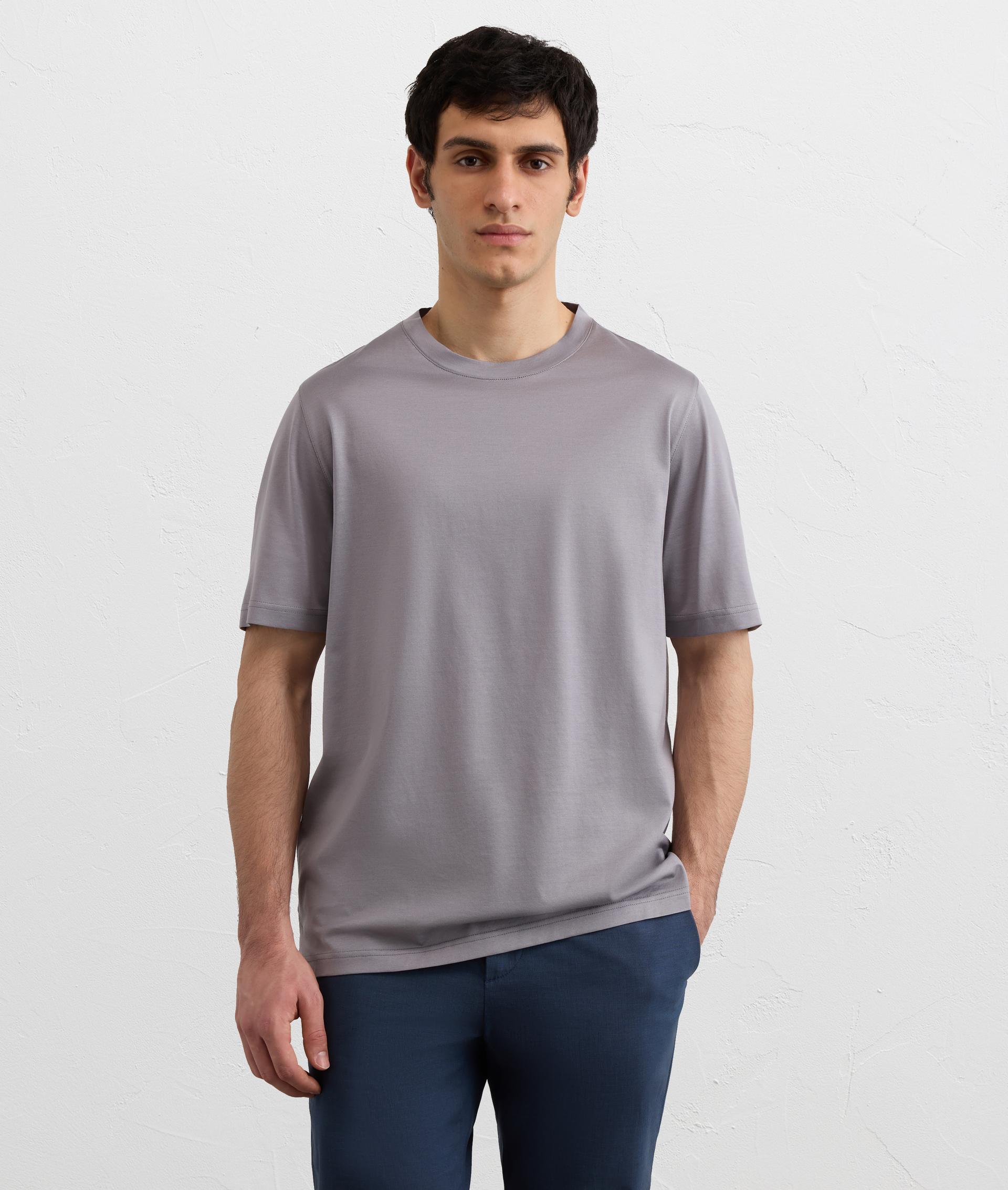 LIGHT GREY MERCERIZED COTTON JERSEY SHORT SLEEVED T SHIRT