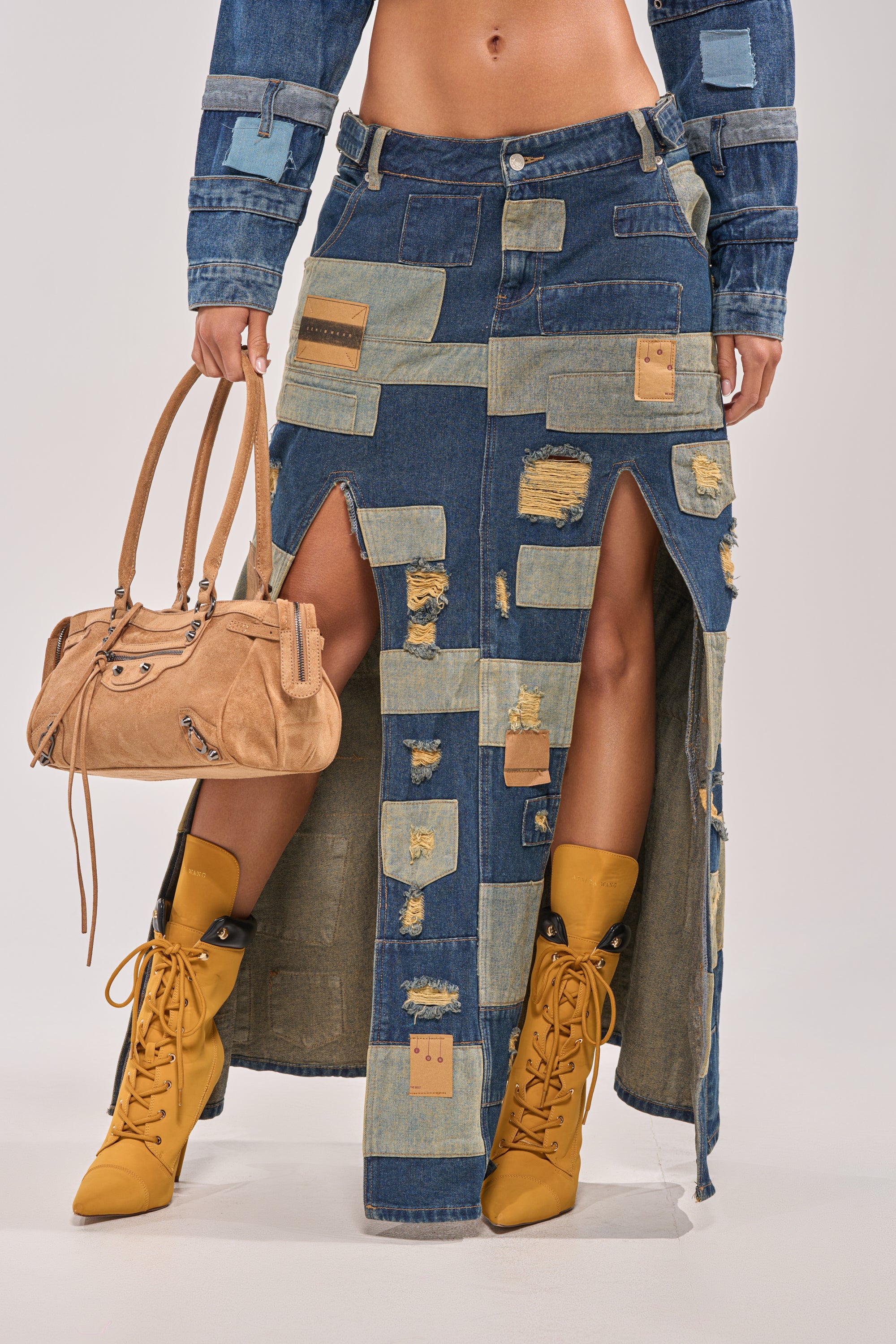 PATCH ME UP DENIM MAXI SKIRT - Akira Store