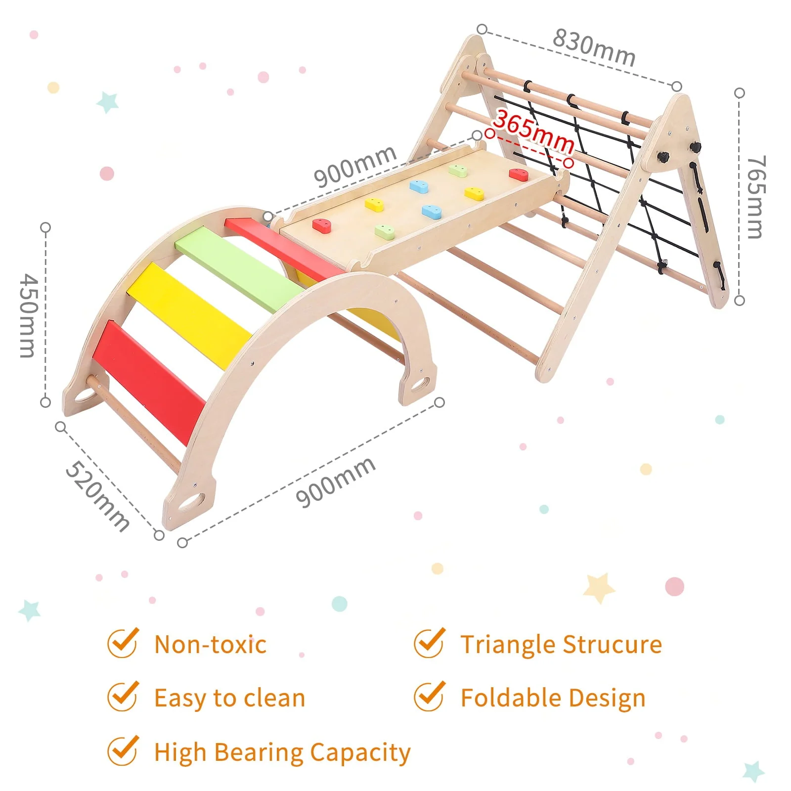 Toddler Indoor Gym Playset 2-in-1 Wooden Climbing Toys Triangle Folding Climbing for Climbing Sliding for Boys and Girls - Image 5