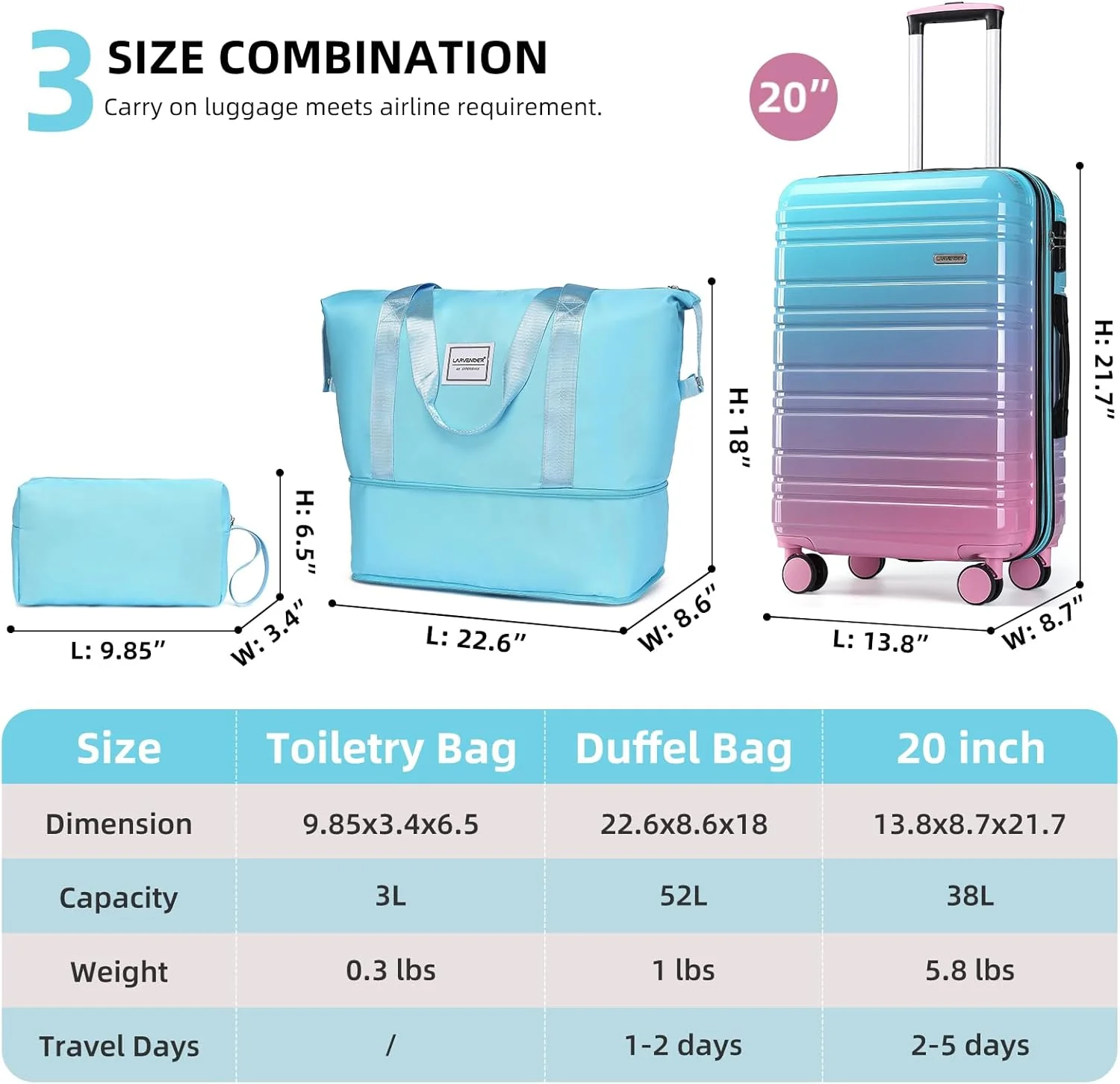 Ensemble de 6 valises, ensemble de valises rigides extensibles avec roulettes multidirectionnelles, ensemble de bagages à roulettes légers