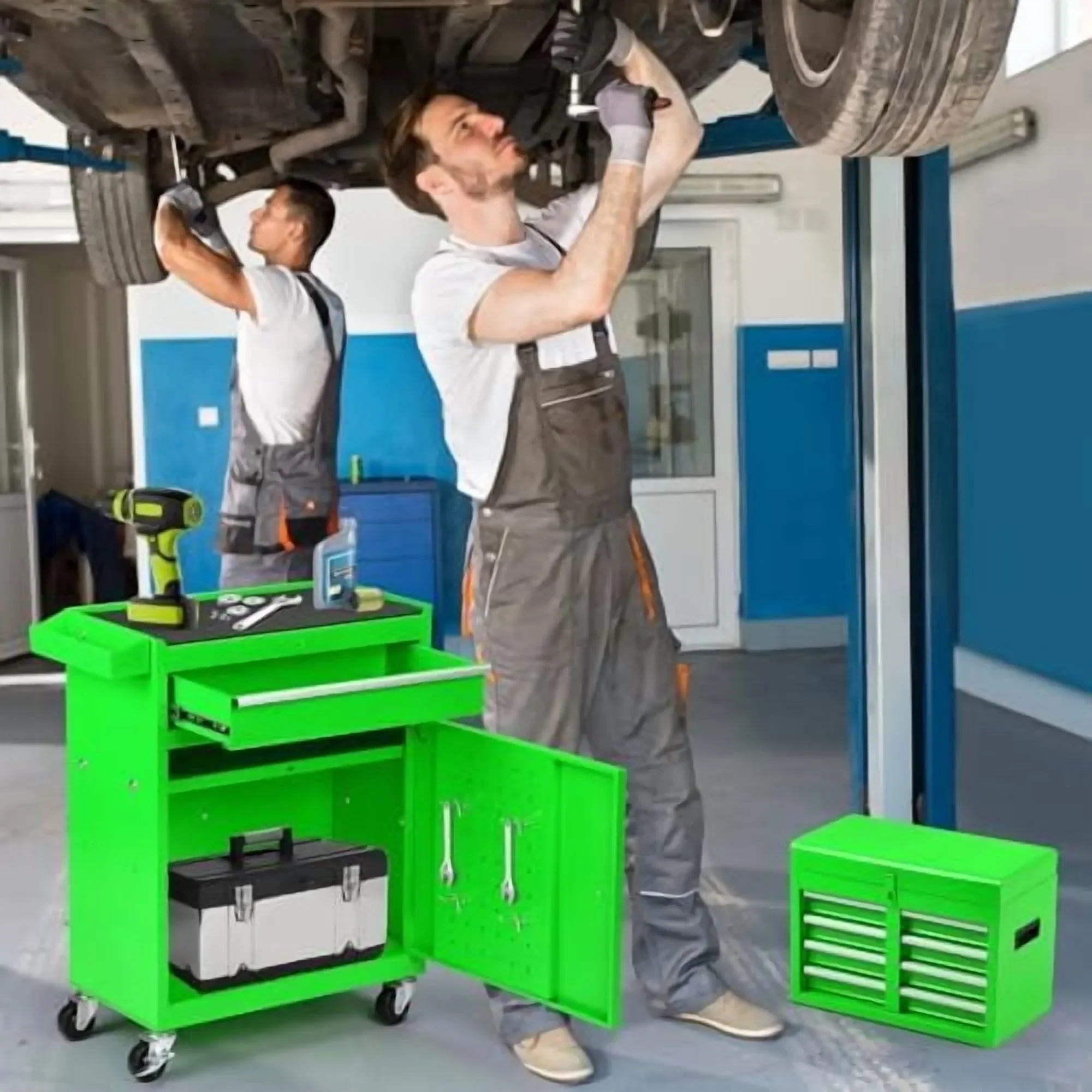 5-Drawer Rolling Tool Chest �C 2-in-1 Lockable Tool Box with Wheels, Sliding Drawers & Detachable Top �C Garage & Workshop Storage Cabinet, Green