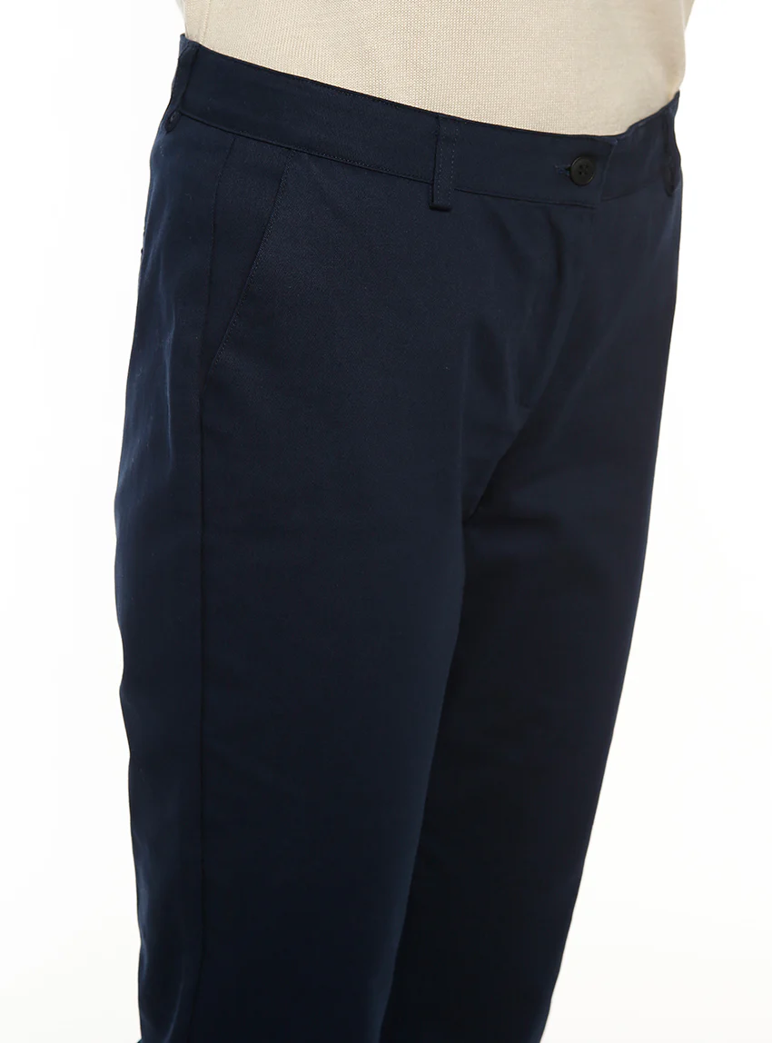 Pantalon chino femme en coton bleu marine