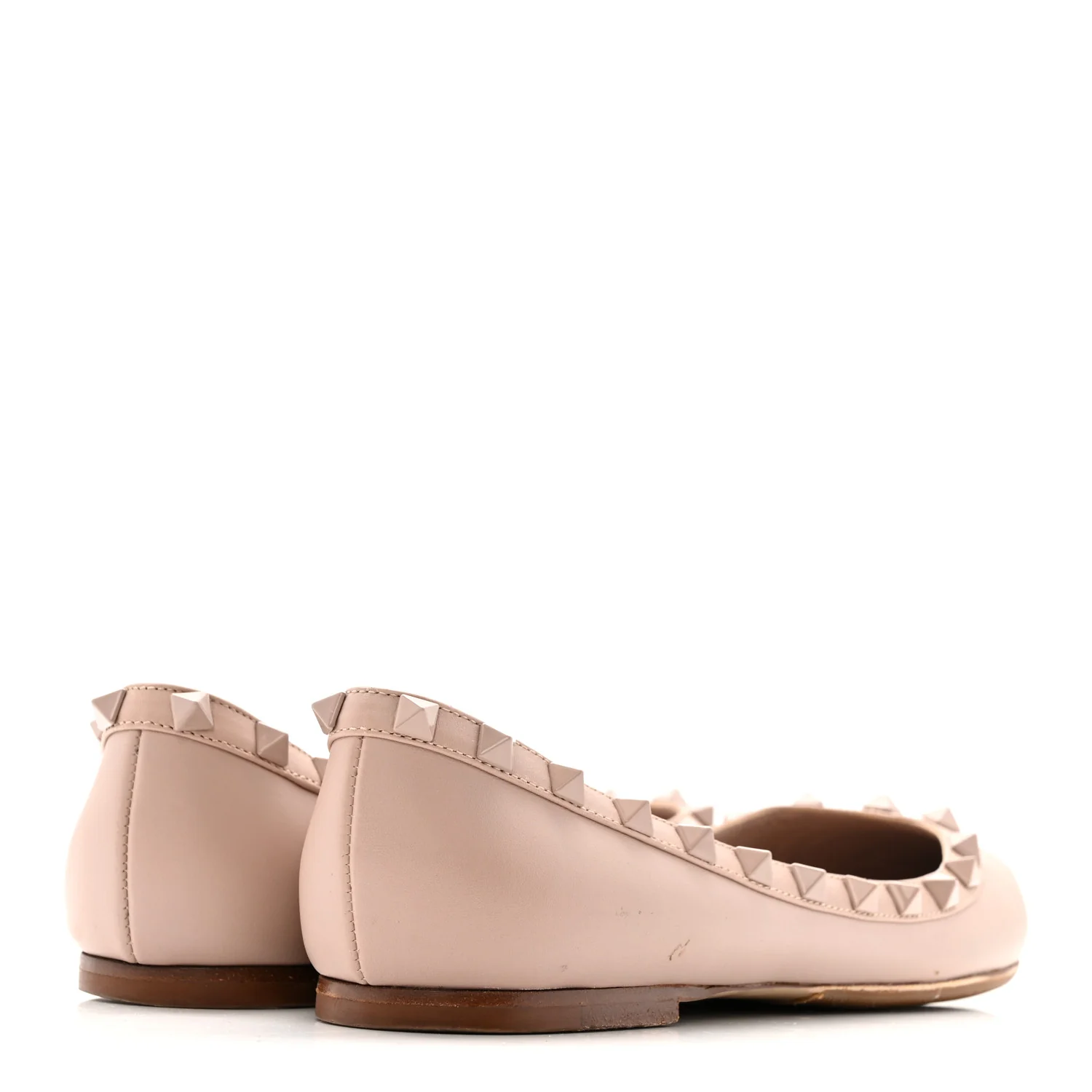 Calfskin Lacquered Monochrome Rockstud Ballerina Flats 38 Poudre
