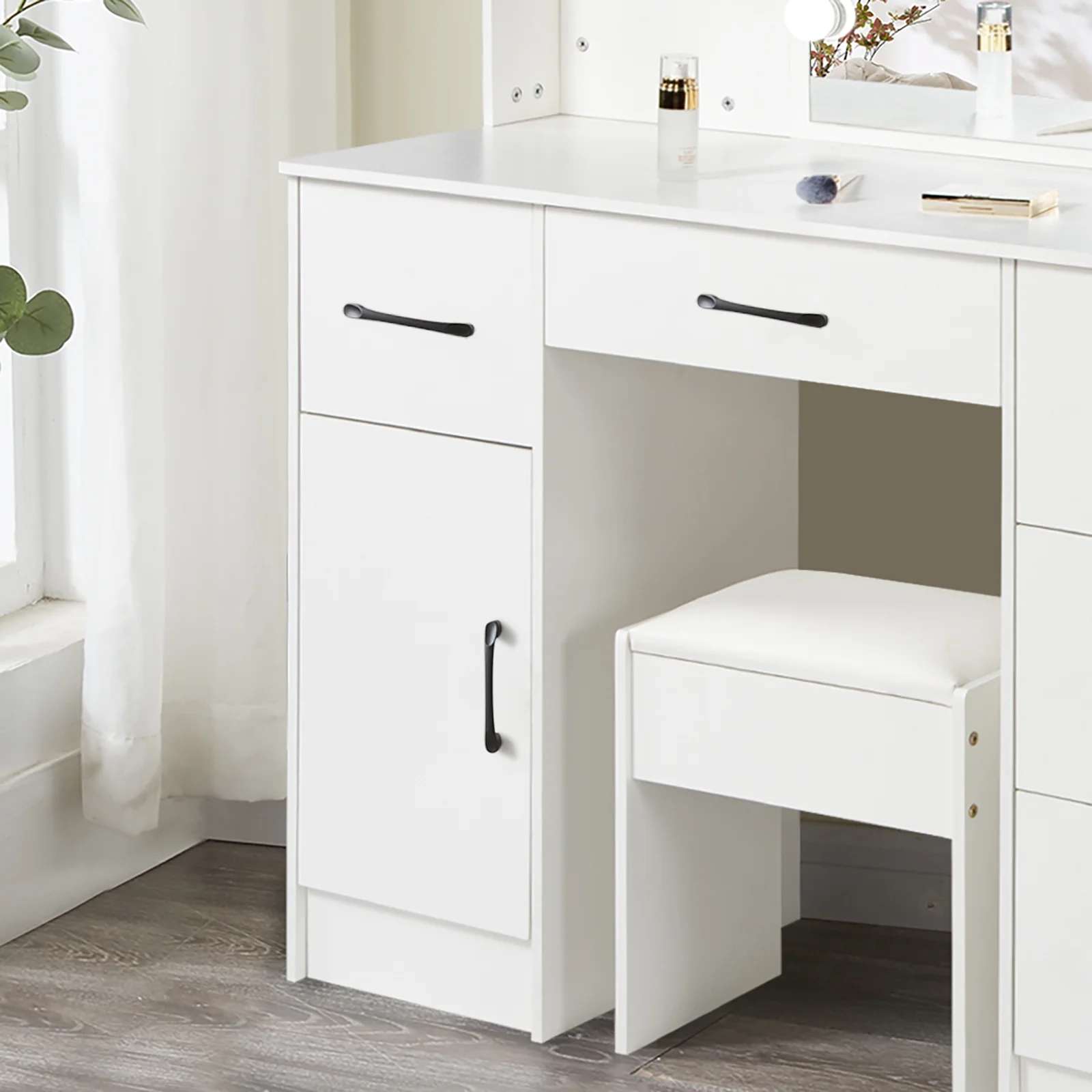 Makeup Vanity with 3 Color Lights, Vanity Desk with Sliding Mirror, Vanity Set Makeup Table, Storage Drawers and Shelves, White - Image 6