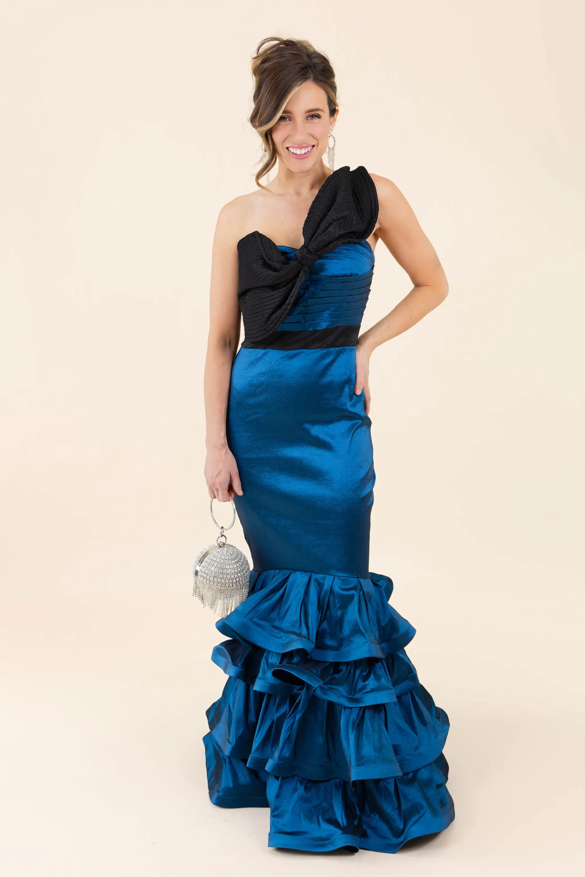 Was It Ever Love Satin Ribbon Ruffle Tiered Maxi Dress
