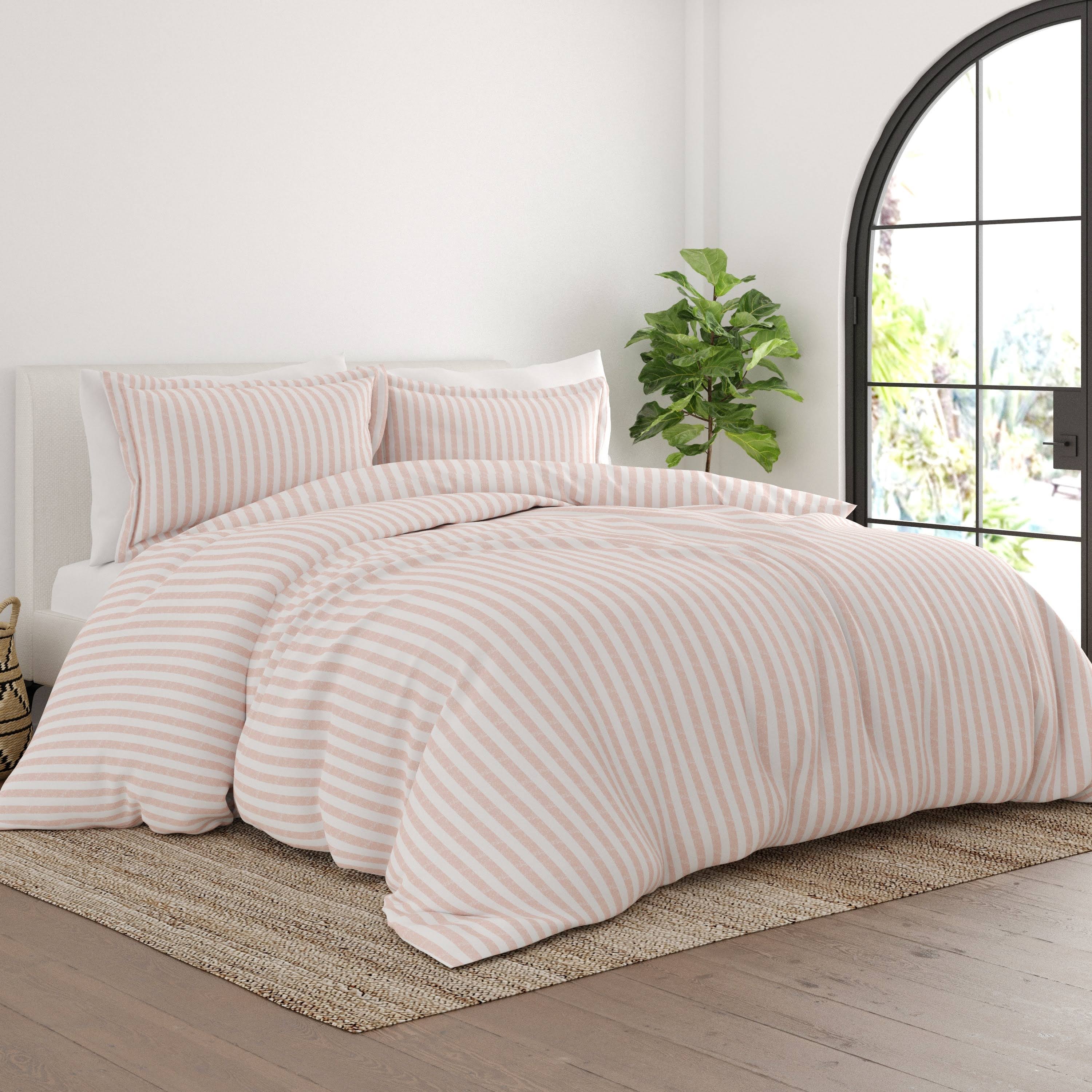 Merit Linens Premium Ultra Soft 3 Piece Rugged Stripes Duvet Cover Set - Blush - Full - Queen