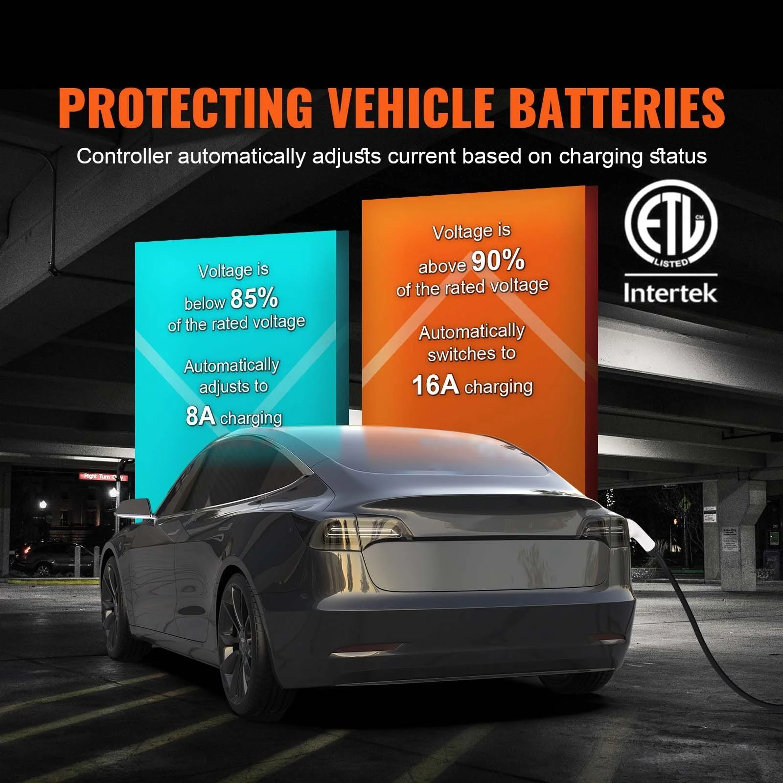 Level 1+2 Portable EV Charger, 16 Amp 120V or 240V, Electric Vehicle Charger with 28-Foot Charging Cable NEMA 6-20P Plug NEMA 5-15 Adapter, Plug-in Home EV Charging Station for SAE J1772 EVs - Image 4