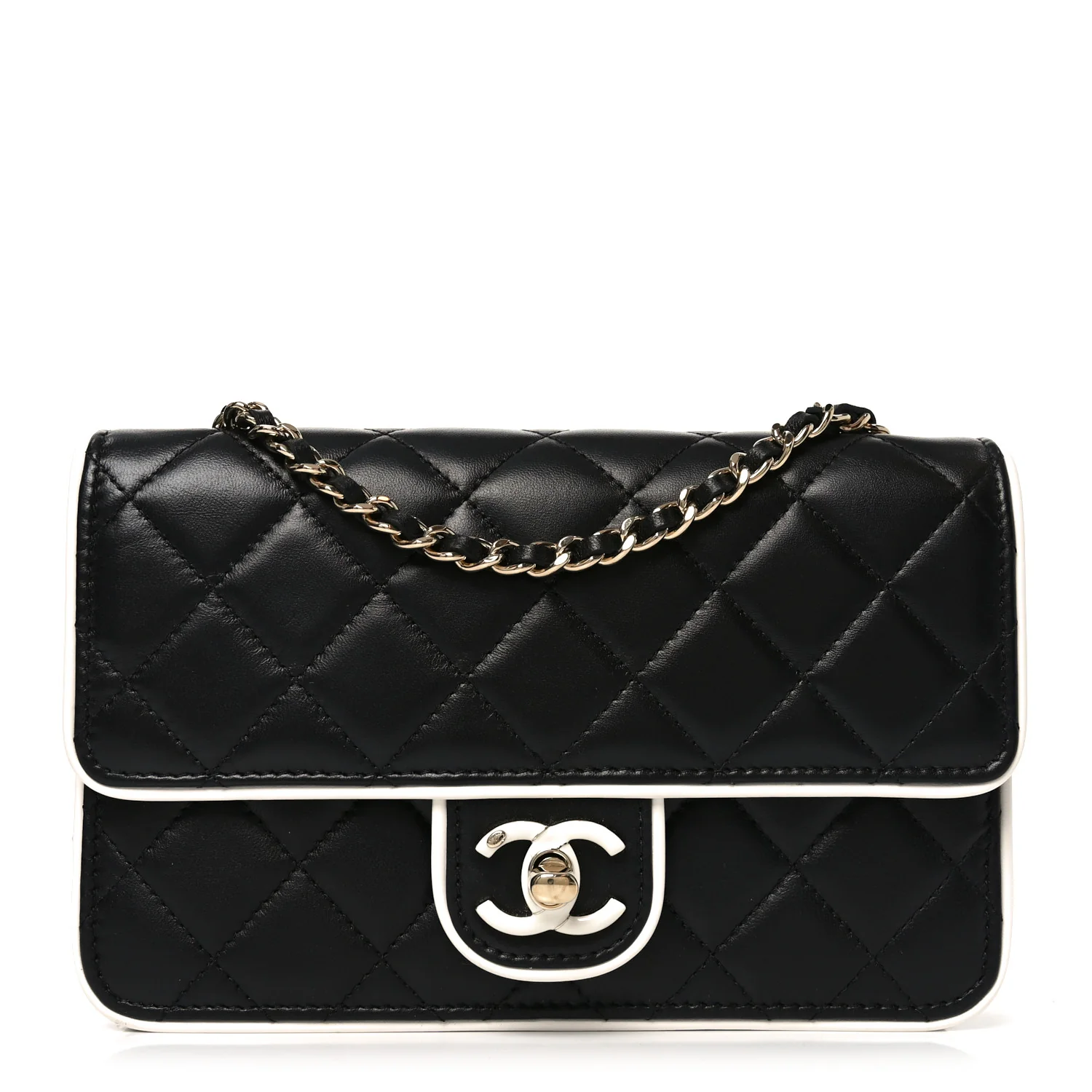 Lambskin Quilted Resin CC Mini Flap Bag Black White