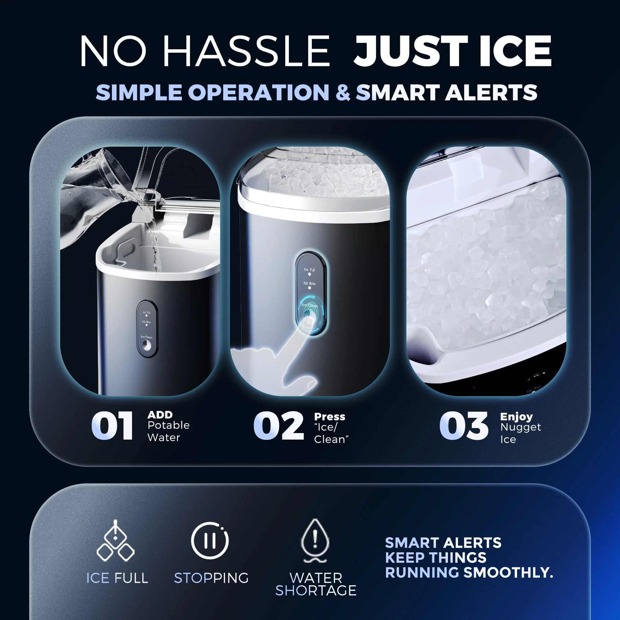 Nugget Ice Maker Countertop, 34 9lbs per Day Chewable Pebble Nugget Ice Machine with Touch Screen for Home, Kitchen, Office, Stainless Steel, Black(Black) Image 7