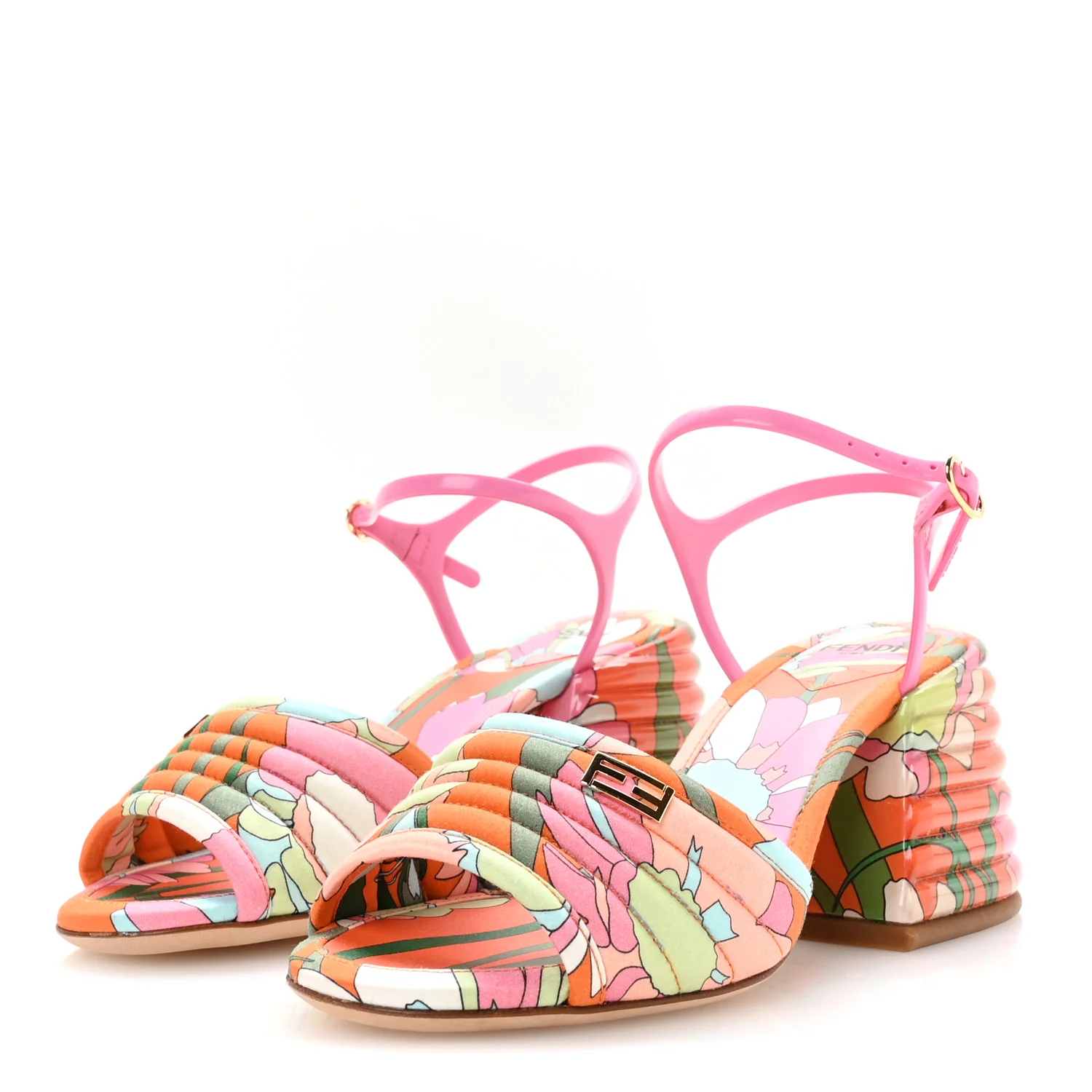 Fabric Calfskin Promenade Slingback Sandals 35 Arancio Multicolor Lipstick