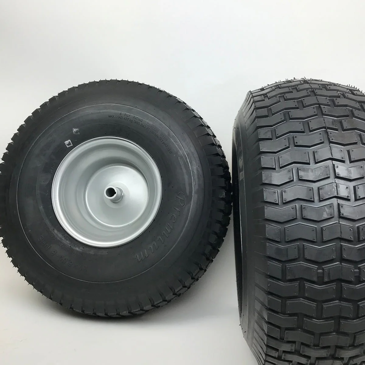 Set of 2 - Silver 20x8.00 - 8 Lawn Mower Tire and Rim - Fits on 3/4 in Axle