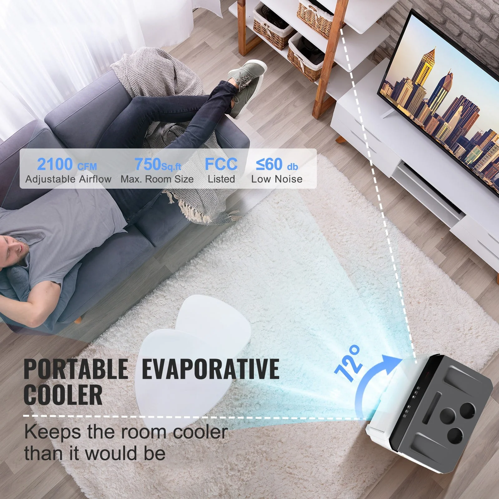 BENTISM Evaporative Cooler Swamp Cooler 3 in 1 2100 CFM 7 Gal 12h Timer Air Humidifier Image 2